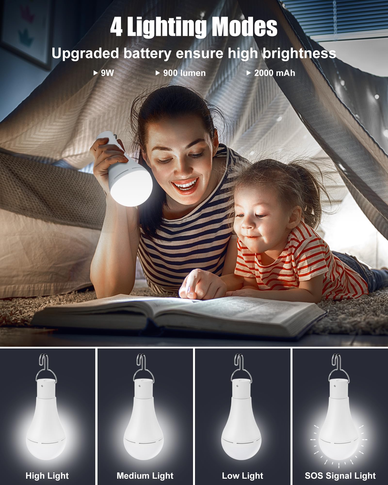 Brightown Usb Rechargeable Light Bulb With Remote And Timer, Battery Backup Emergency Light Bulbs For Home Power Outage, Hanging