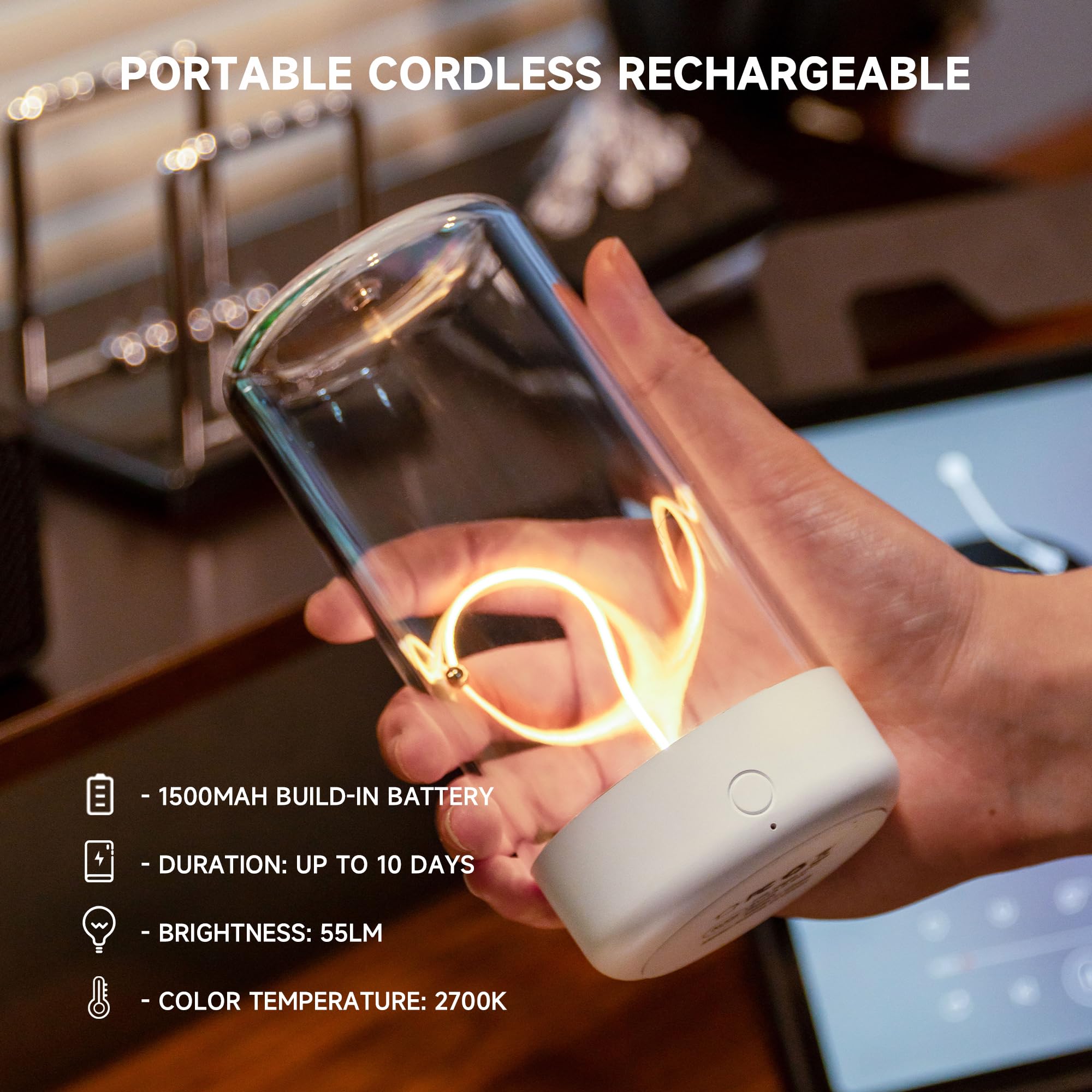 Auge Light Minimalist Tabe Lamp Mini Cordless And Rechargeable Desk Lamps With Breathing Effect 3 Levels Brightness Touch Contro