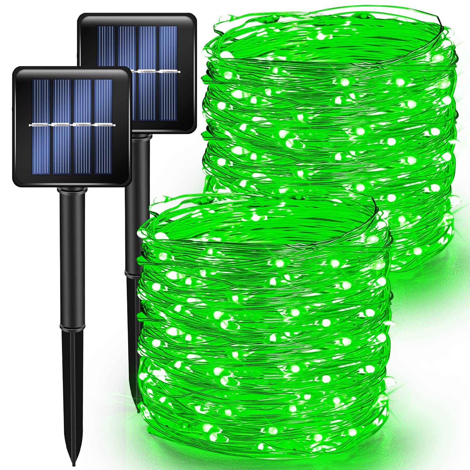 TW SHINE Solar String Lights, 39.4 FT, 120 LED, Waterproof, Green Copper Wire, 8 Modes, 2 Pack, Outdoor Christmas Decorations