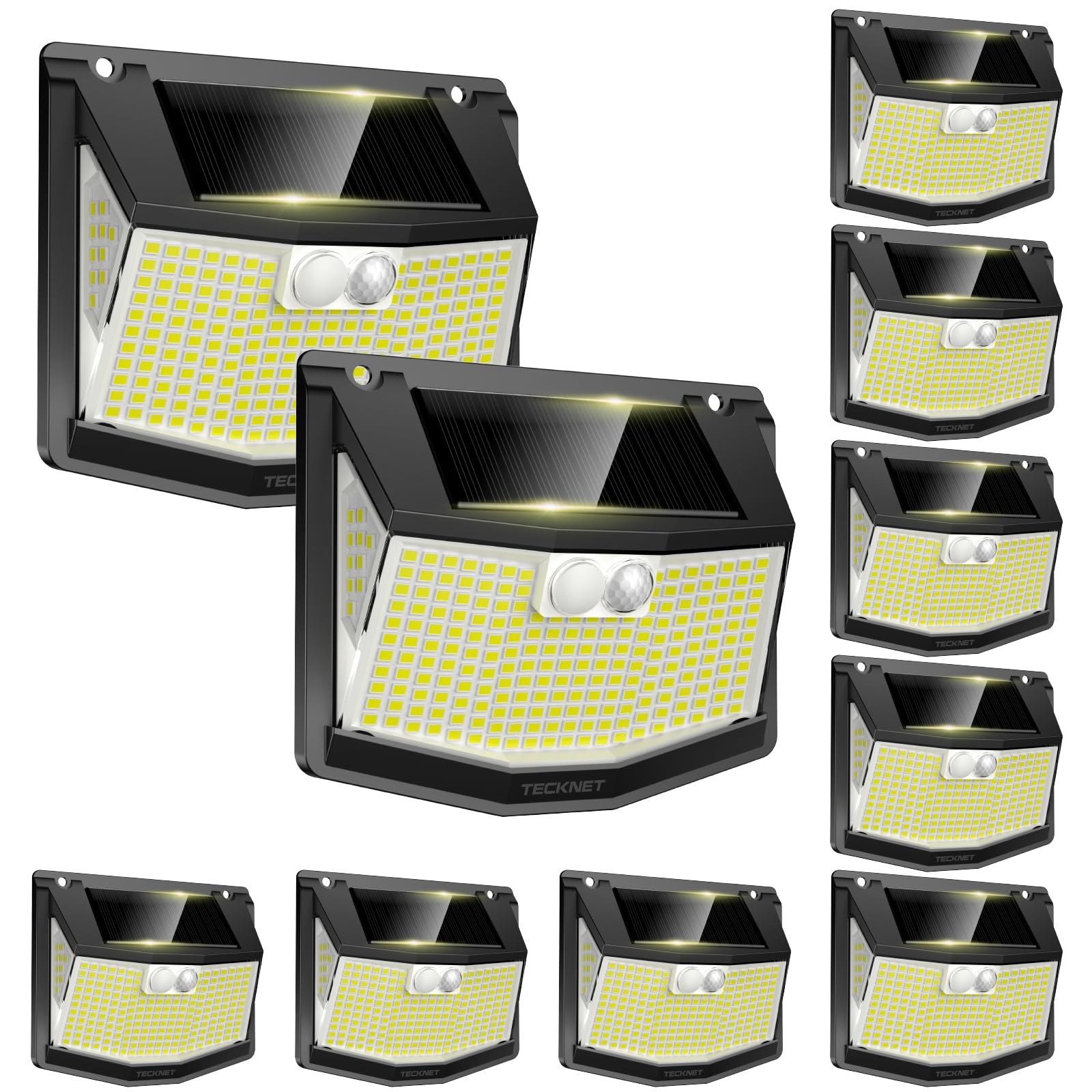 TECKNET 248 LED Outdoor Solar Lights & Motion Sensor 10 Pack  300 Angle & 3 Lighting Modes Solar Lights Outdoor Waterproof  Solar Powered Security Flood Wall Lights IP66 for Outside/Yard Fence/Garden