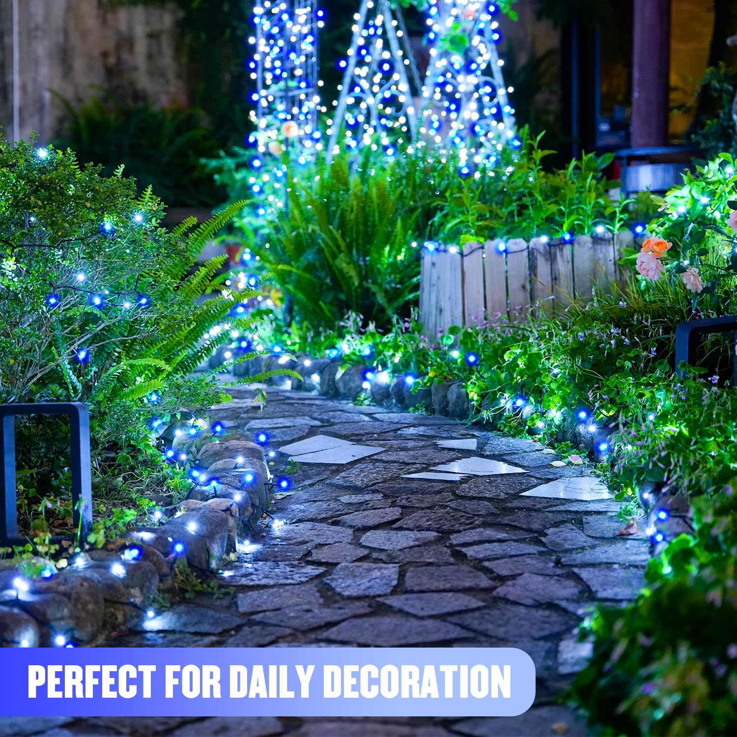 Jmexsuss 2 Pack Blue And White Solar Christmas Lights, Total 400 Led 151Ft Solar String Lights Outdoor Waterproof, 8 Modes Solar Lights For Outside Tree Patio Christmas Decorations