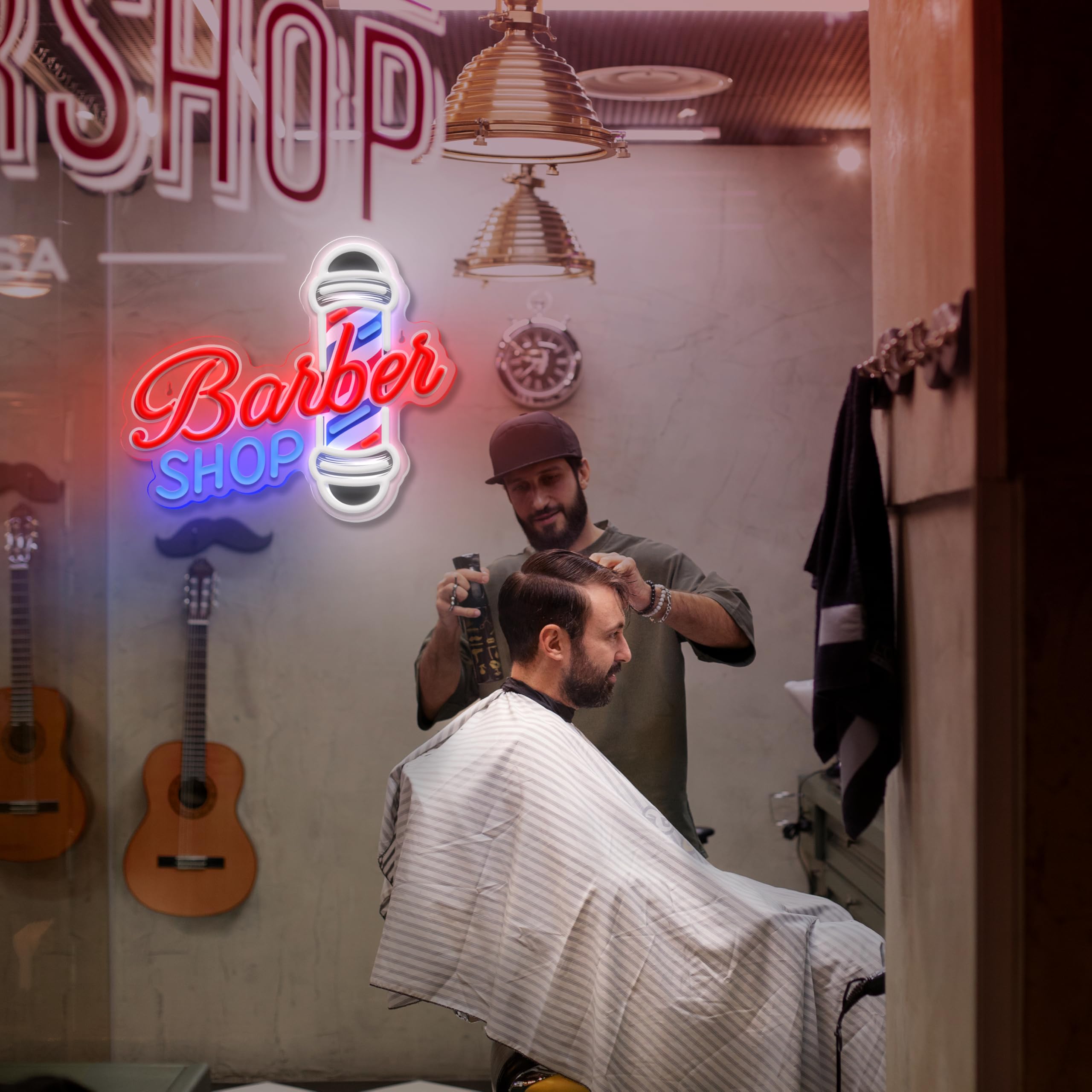 Barber Shop Neon Sign For Wall Decor Led Barber Pole Neon Light Bright Barbershop Window Sign For Storefront  Salon  Haircut Shop Decor Usb Powered