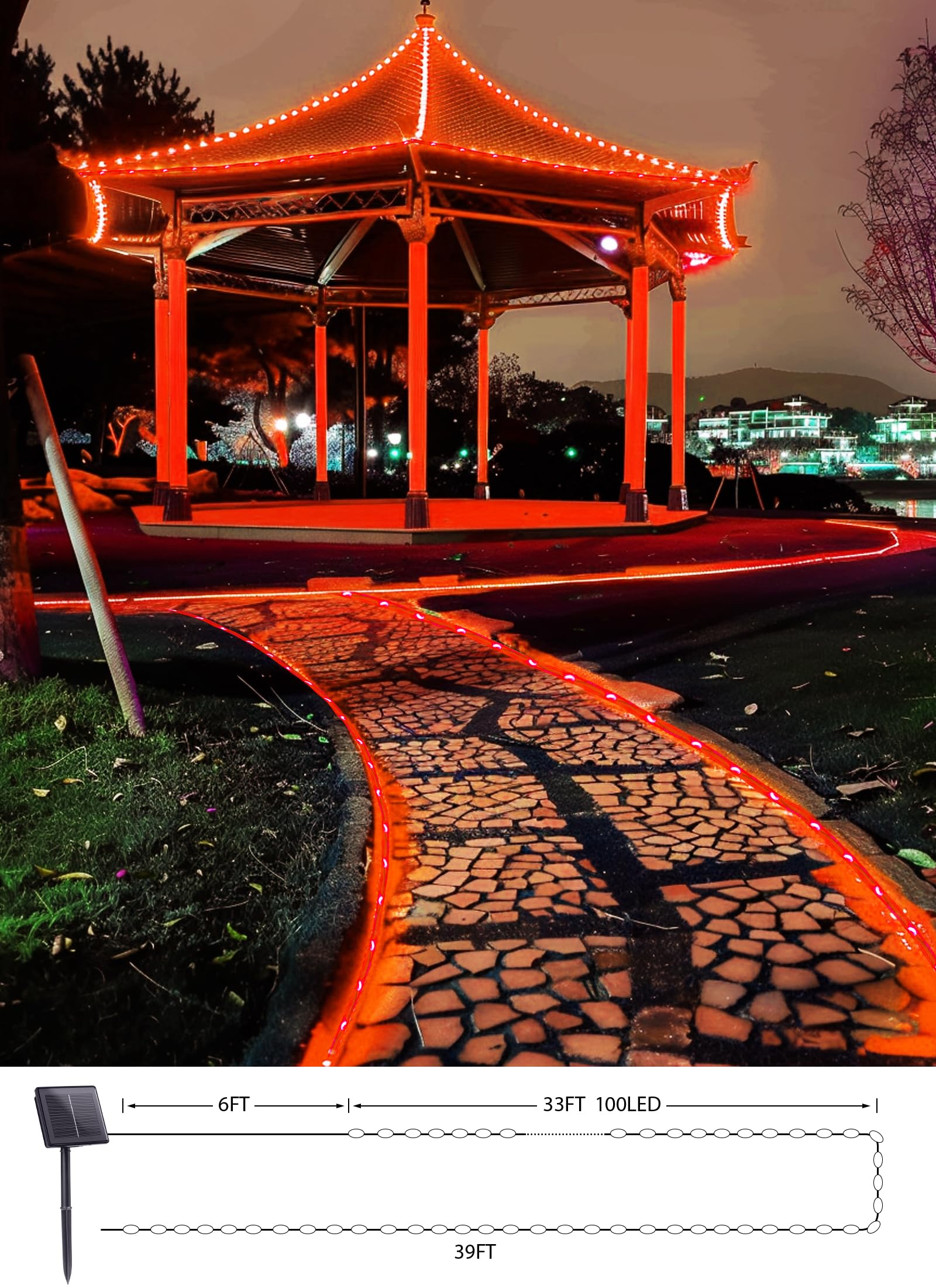 Brightown Solar Rope Lights, 39Ft 100Led Outdoor Solar String Lights, Ip65 Waterproof Solar Powered Fairy Lights With 8 Lighting Modes For Christmas Party Garden Yard Home Tree Decoration, Orange