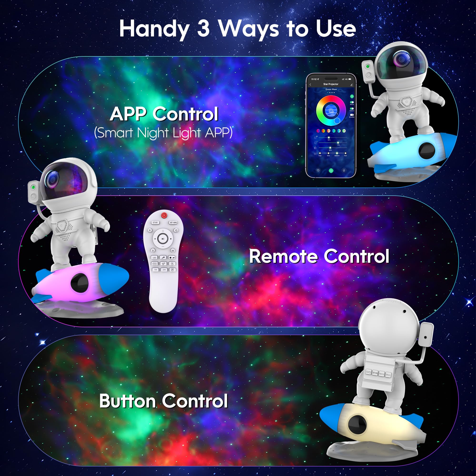 FlyEagle Astronaut Galaxy Projector with Remote Control, Bluetooth Speaker, LED Night Light, White, Model BL-HJ07