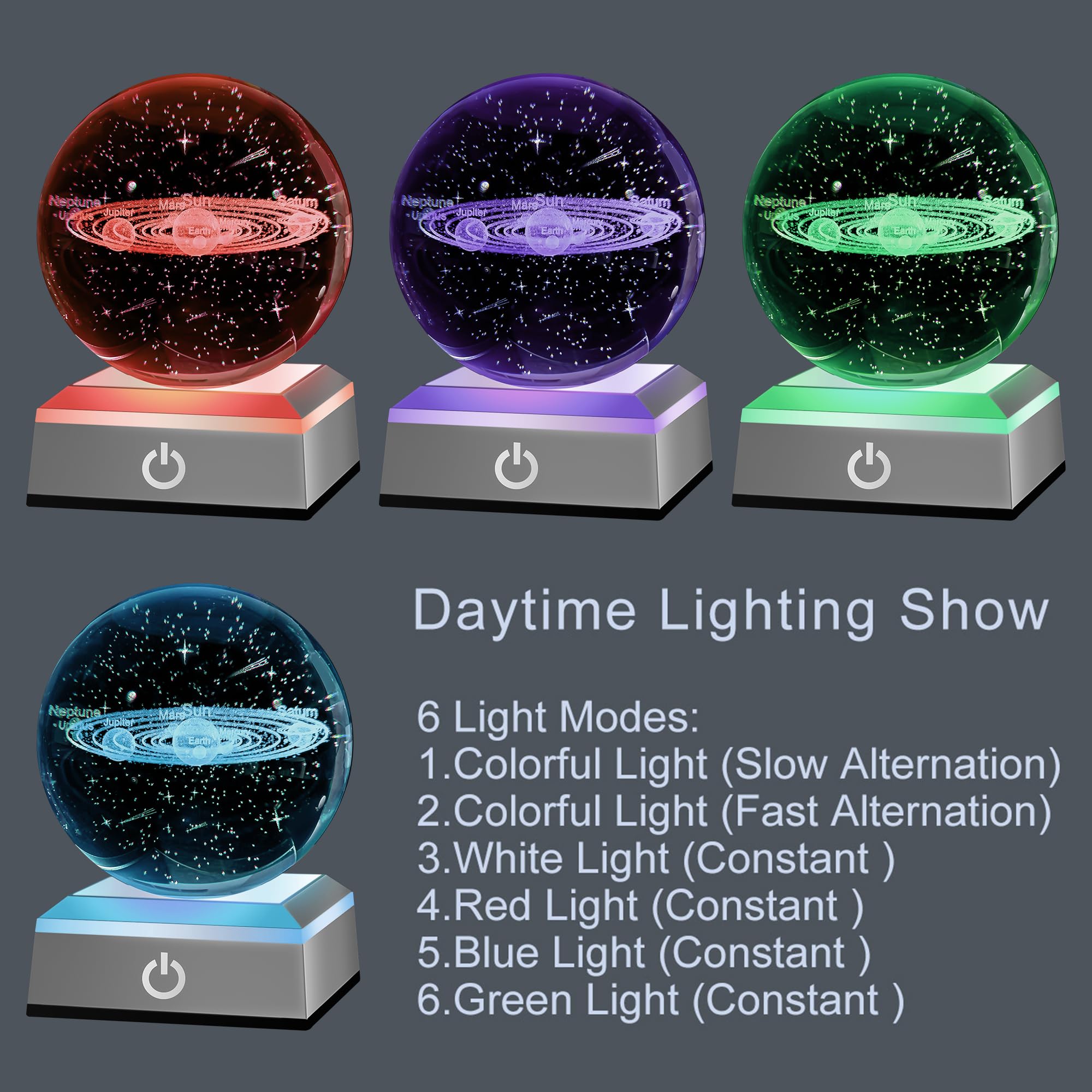 Hochance 3D Solar System Crystal Ball Nightlight Multicolor Decolamp For Science Astronomy Space,Thanksgiving Christmas Gifts Id