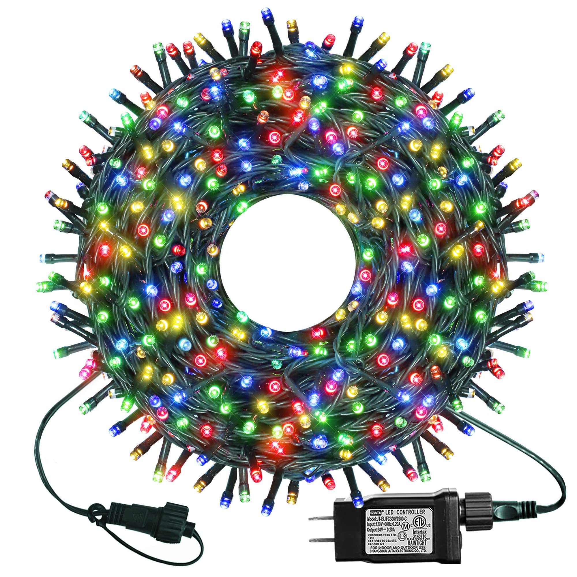 kemooie 300 LED Christmas Lights, 99FT Connective Green Wire Fairy Lights, Plug in 8 Lighting Modes, for Outdoor Christmas Tree 