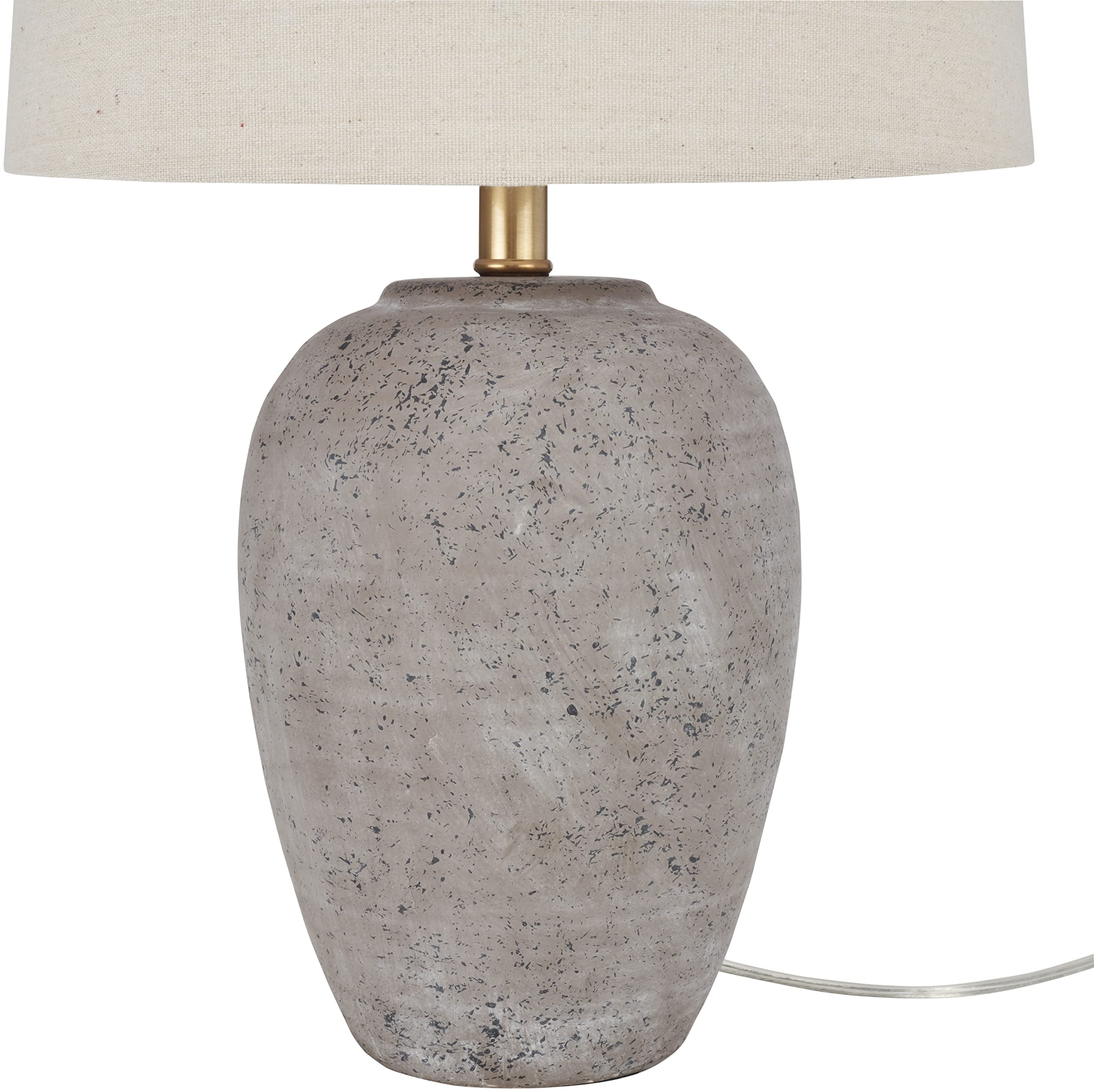 Nourison 23" Rustic Brown (Gray Undertones) Ceramic Pot Table Lamp For Bedroom, Living Room, Dining Office, Beige Shade