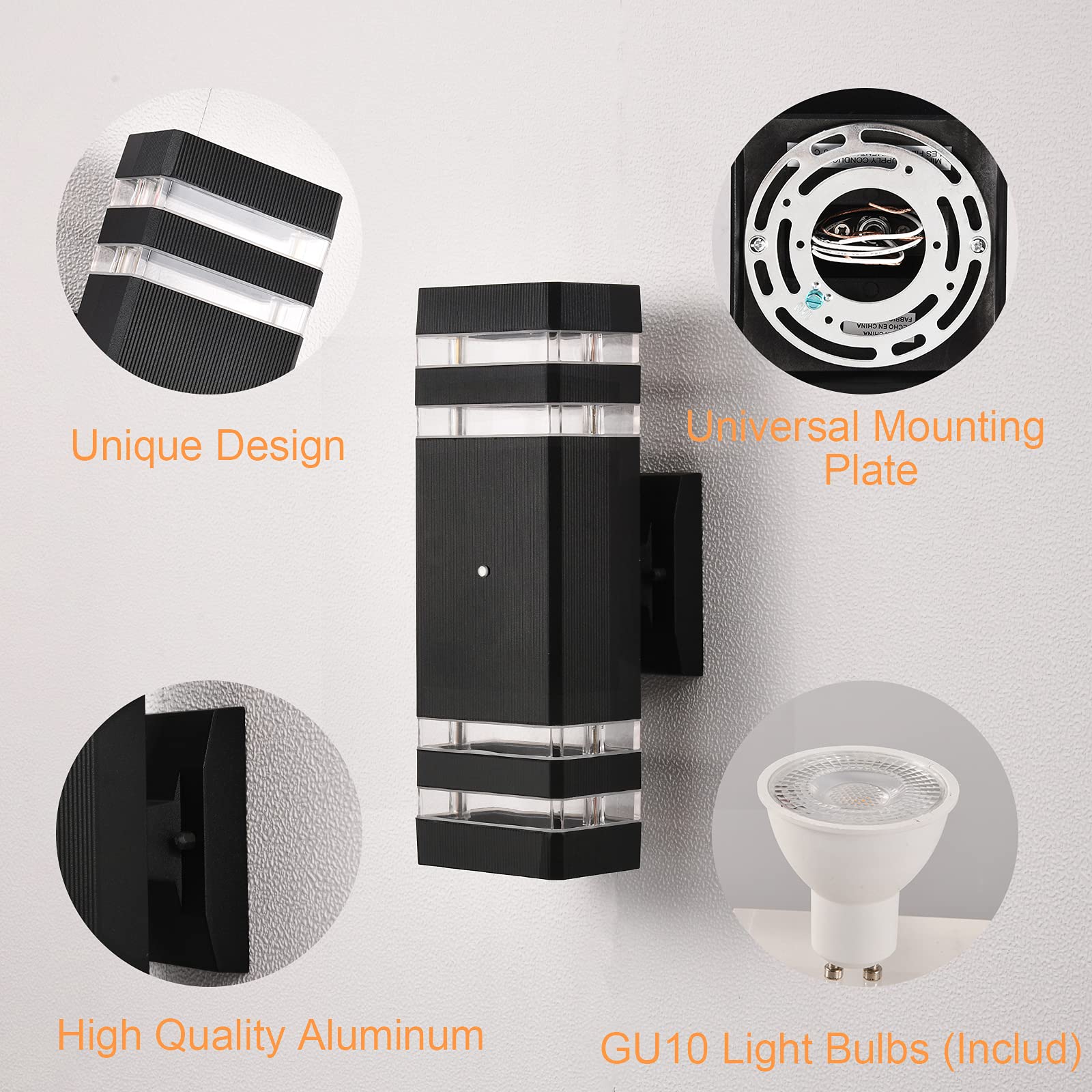 DASTOR Dusk to Dawn Outdoor Wall Lights, 4 Pack, 3000K Warm White, Waterproof Aluminum, Black, Model DST-230101