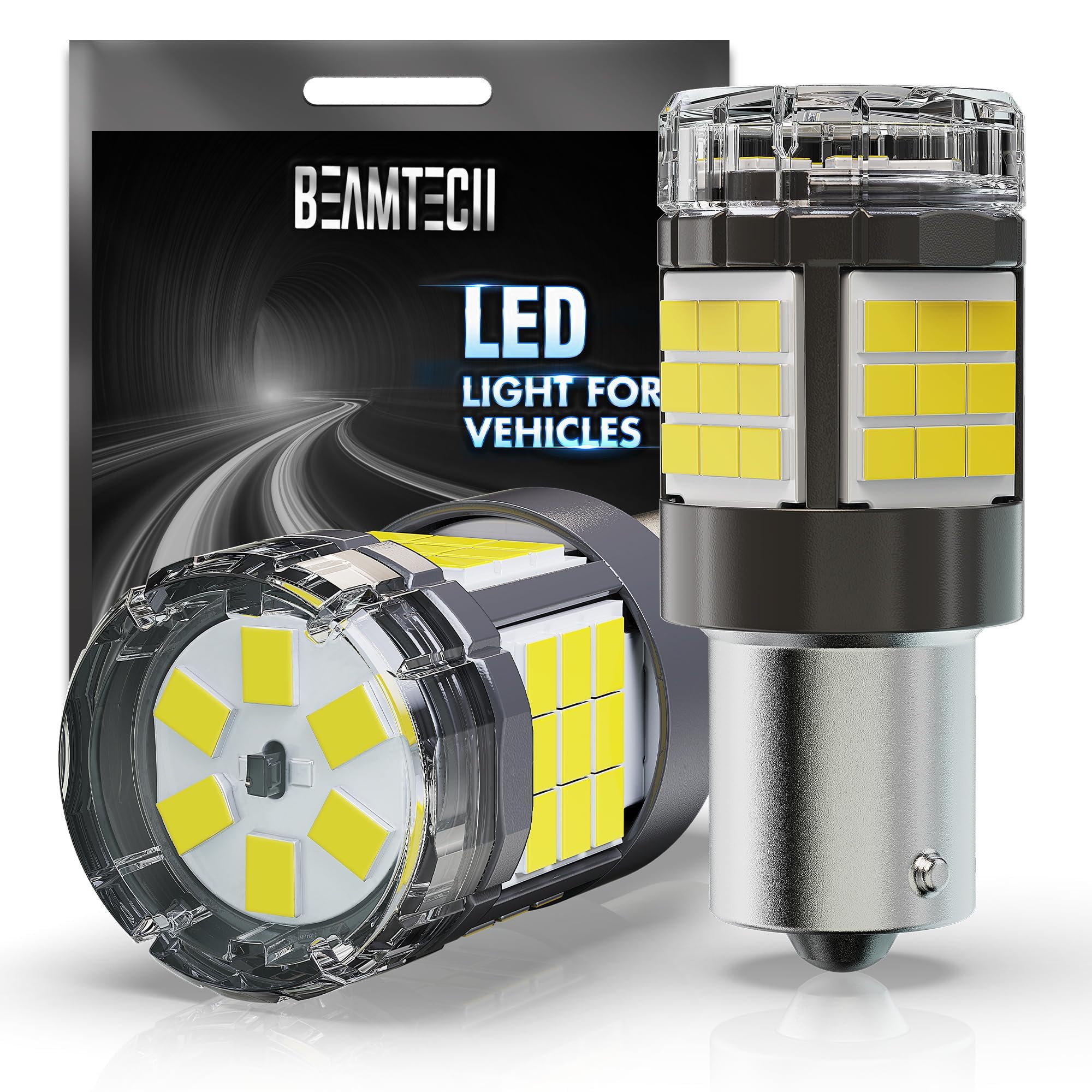 BEAMTECH Upgraded 1156 LED Bulbs for Turn Signal Lights, Build-in CANBUS, 6500K White Super Brighte, 1141 1003 7506 BA15S Revers