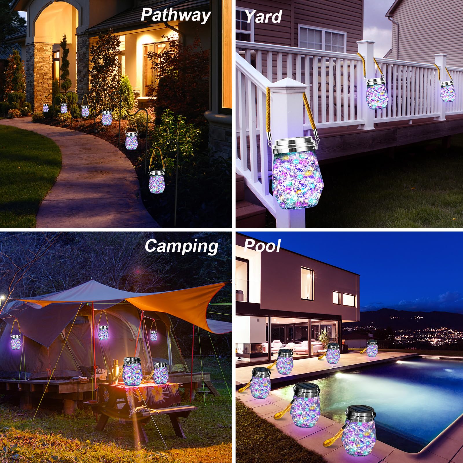 Keevvon 60 Led Solar Lanterns - Waterproof Hanging Lights For Outdoor Patio, Garden Decor, Multicolor