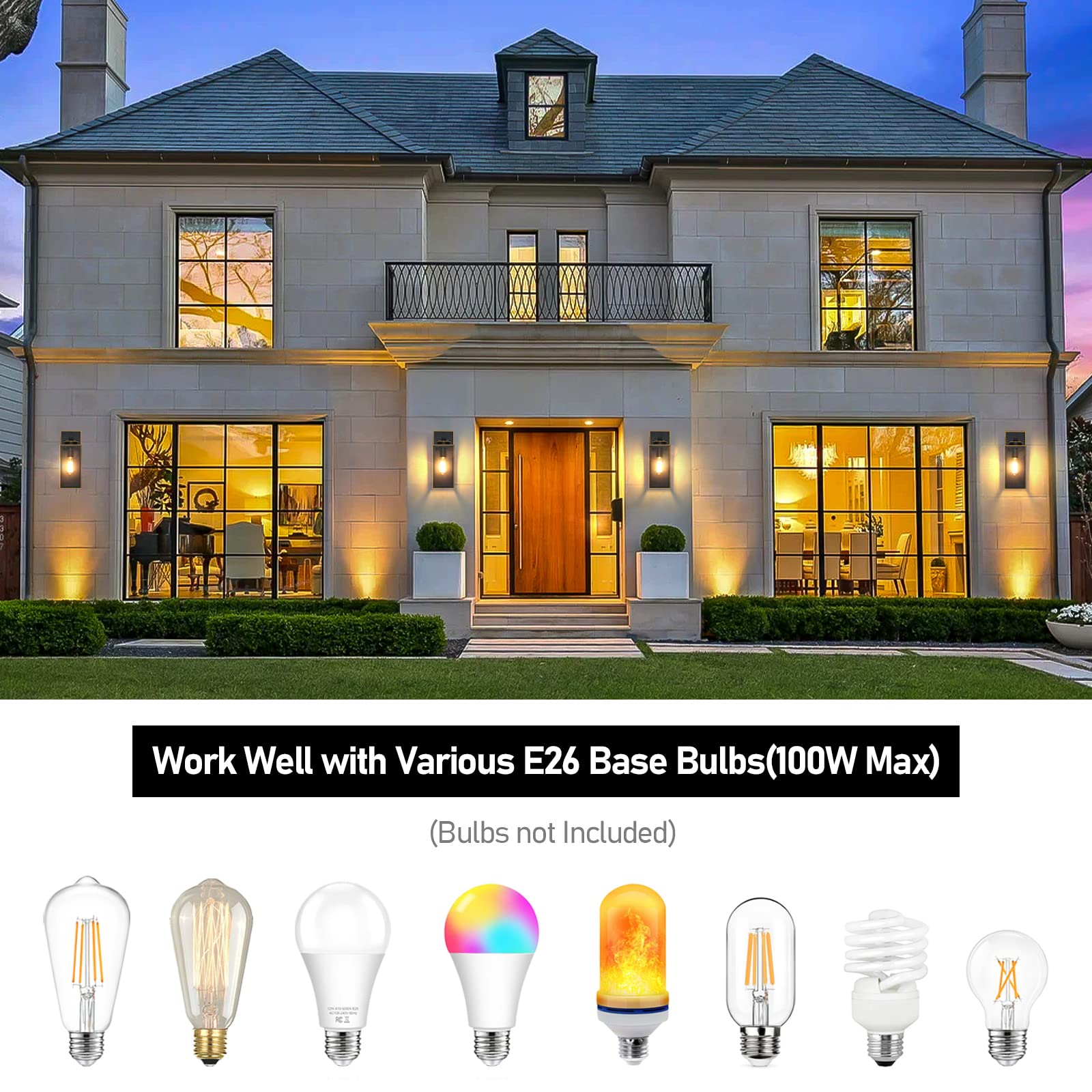BesLowe Outdoor Wall Light Fixtures, Bronze Waterproof Lanterns, E26 Sockets, Modern 2-Pack for Patio & Entryway