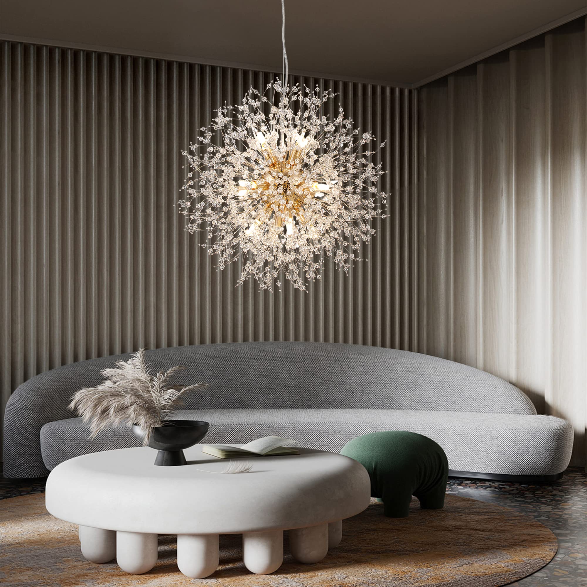Isamacc 12-Light Firework Chandelier, Gold Stainless Steel Sputnik Pendant, 21.6" for Dining Room/Bedroom, Model CK111