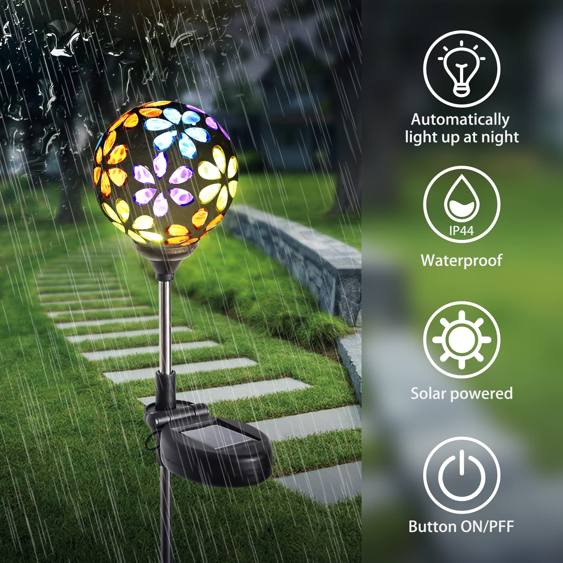 WNP Outdoor Solar Stake Light, Waterproof Colorful Glow Flower Ball, Garden Decoration, Multicolor