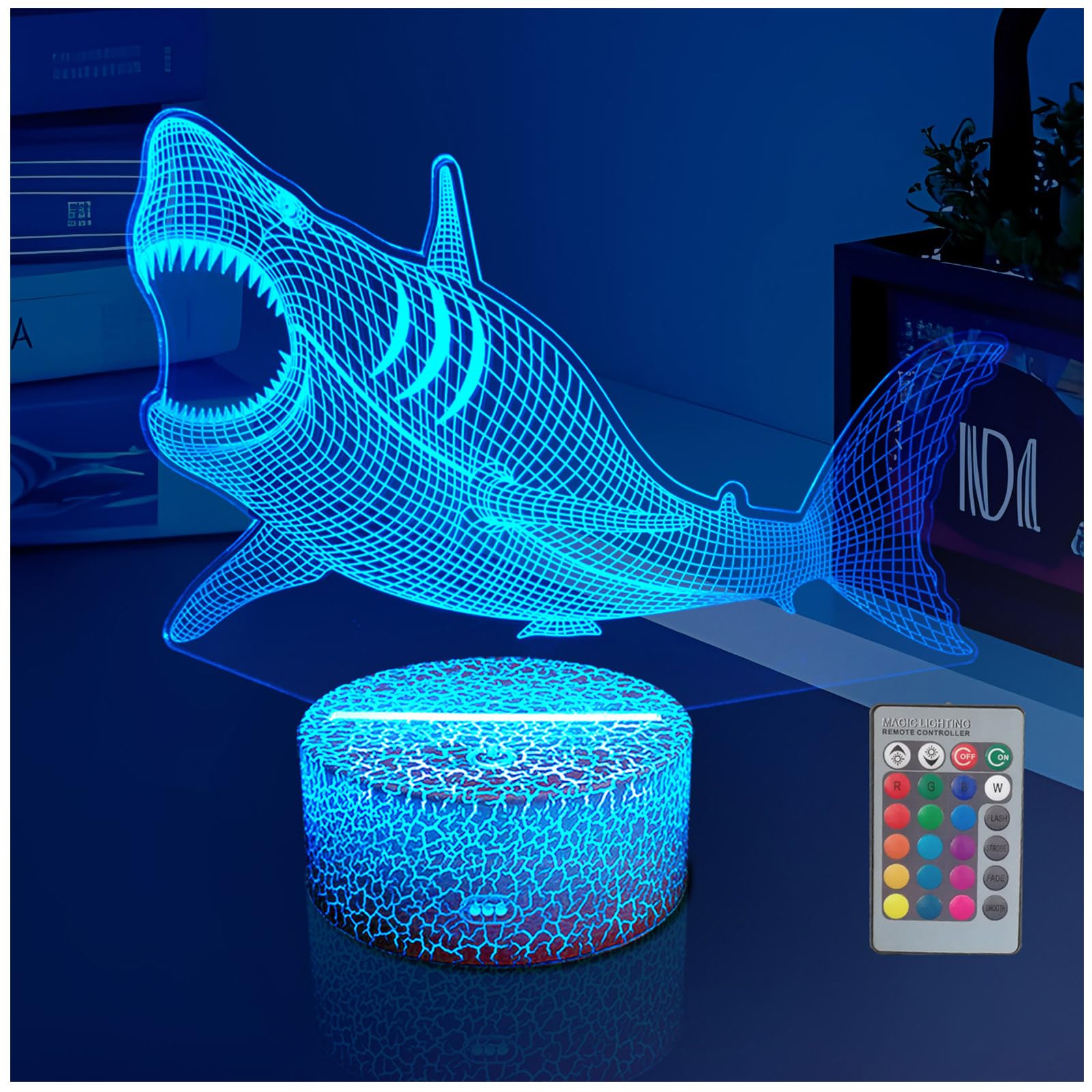 YODAFOOR Megalodon Night Light, Nursery Night Lamp for Kids, 16 Color Changing with Dimmable Remote Control, Toy Shark Gifts for