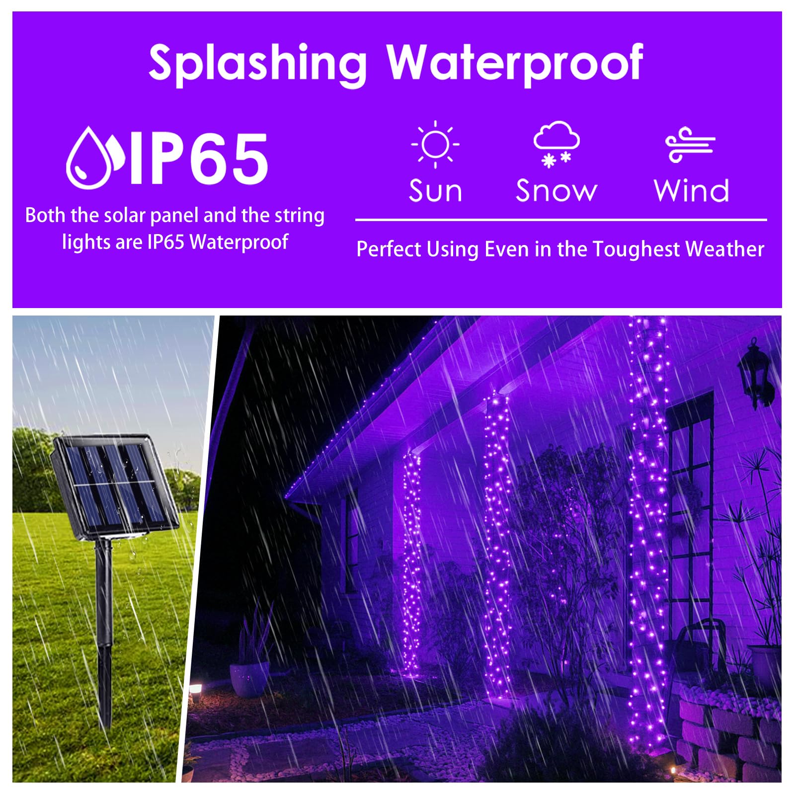 Purple Halloween Solar String Lights Outdoor, 2-Pack 80Ft 200Led Solar Twinkle Light Waterproof, Copper Wire 8 Modes Purple Fair