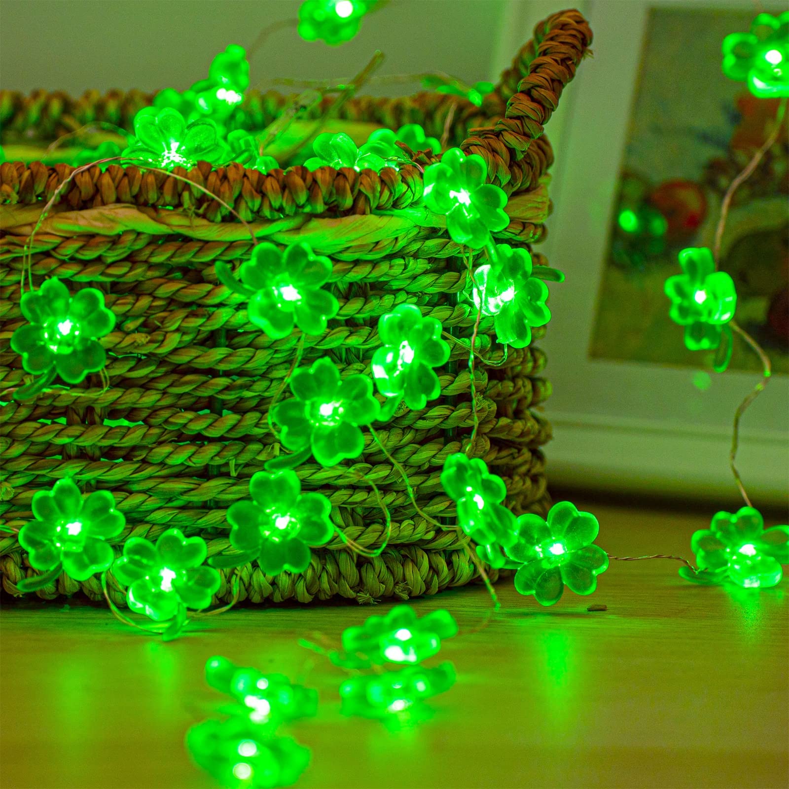 Kaisnova Decorative Light St. Patrick'S Day Lights Shamrocks Led String Lights 10Ft 40Leds Battery Powered With Remote Fairy Lucky Clover String Lights For Bedroom Party Feast Green Irish Decoration