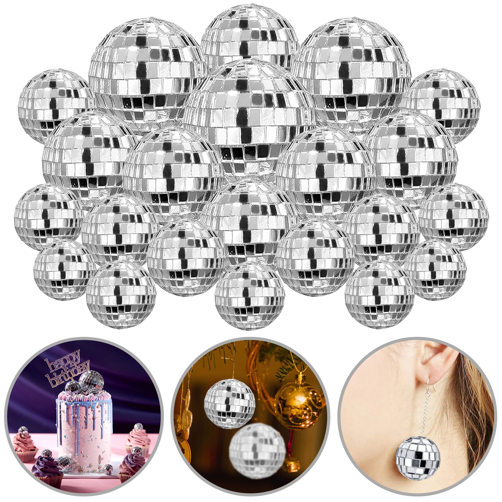 45 PCS 0.79 Inch 0.98 Inch 1.18 Inch 1.57 Inch 1.97 Inch 2.36 Inch Disco Ball Cake Decoration Ornaments Reflective Mirror Ball C