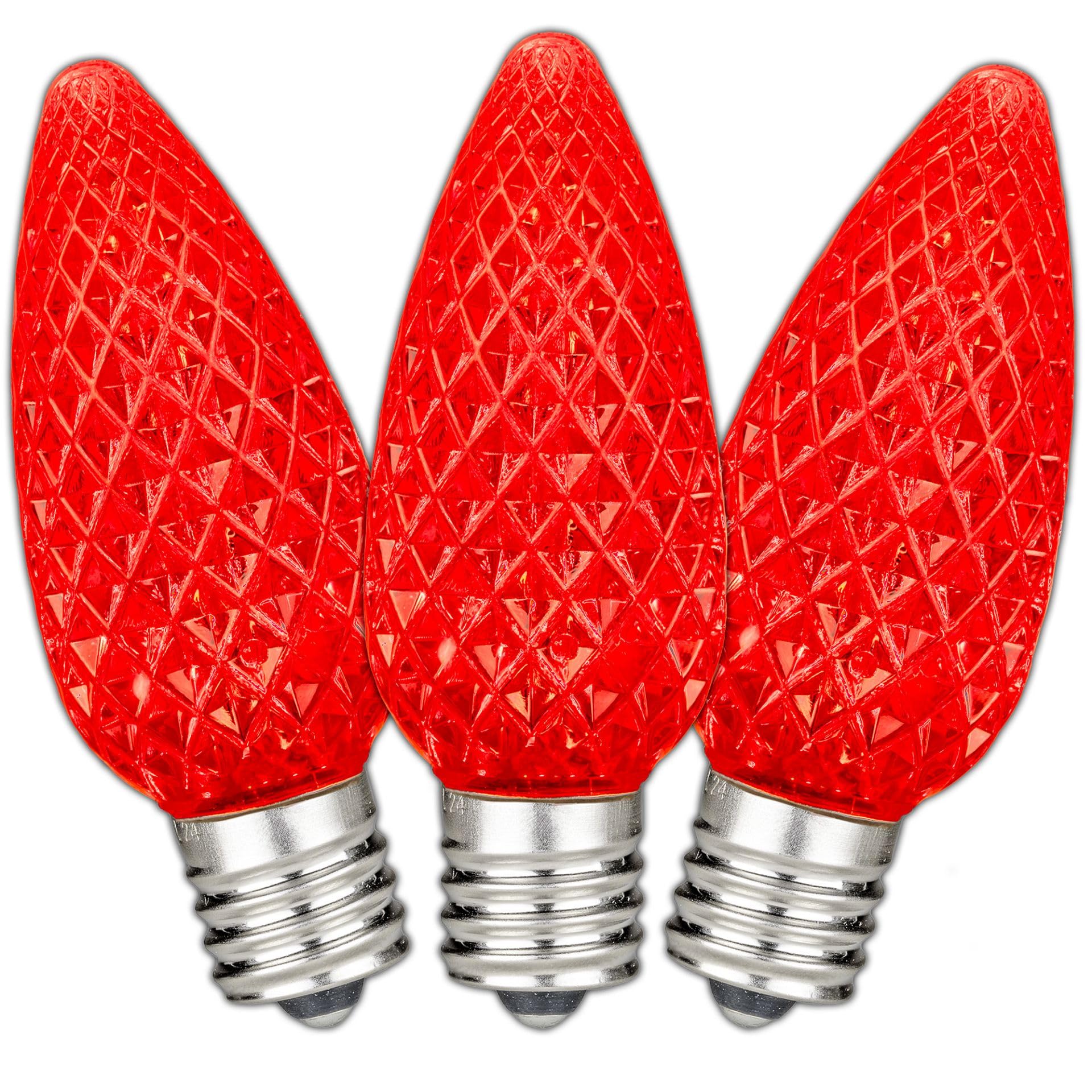 Novelty Lights 25PK C9 LED Faceted Ultra Bright Dimmable Christmas Light Replacement Bulbs  Outdoor String Light Bulbs (Red)