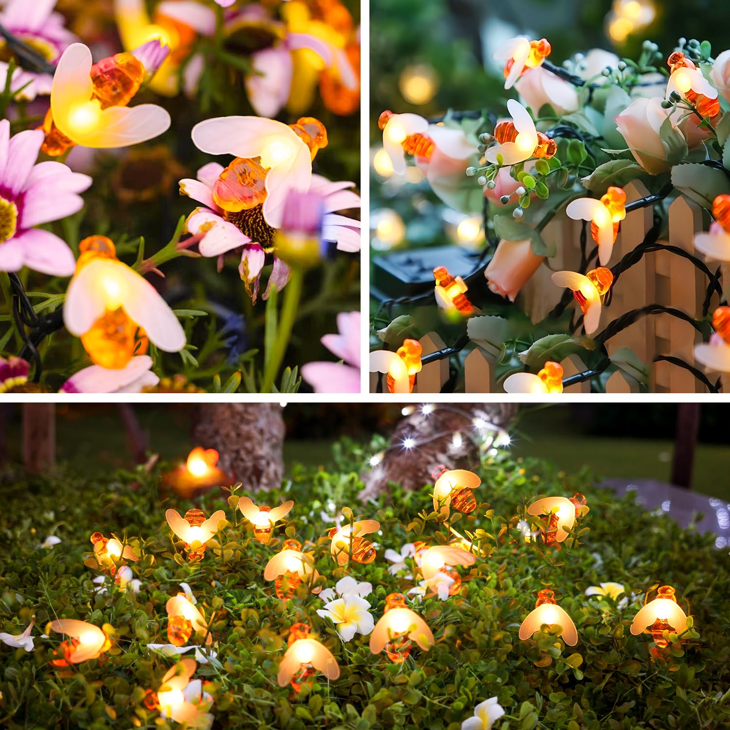 JMEXSUSS Solar Bee Lights - 30.6FT 50 LED Waterproof Fairy Lights, 8 Modes for Garden Patio Yard Decorations