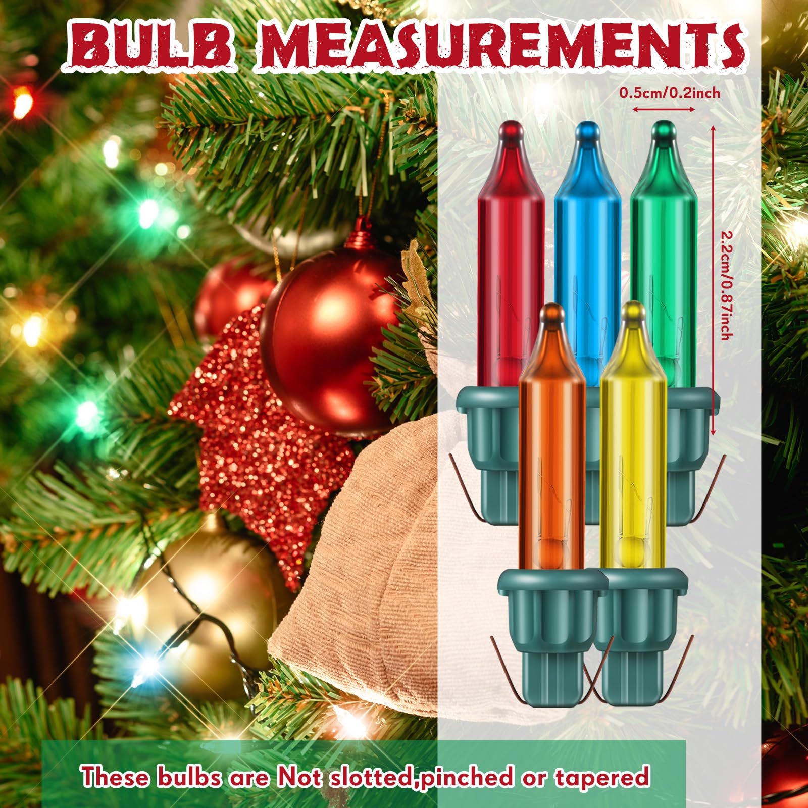 Mudder 100 Pcs Replacement Mini Light Bulbs Christmas Tree 2.5 V Incandescent Glass String Light Bulbs With Base Indoor Outdoor Xmas Decoration  0.17 Ampere  0.425 Watt (Multicolored)