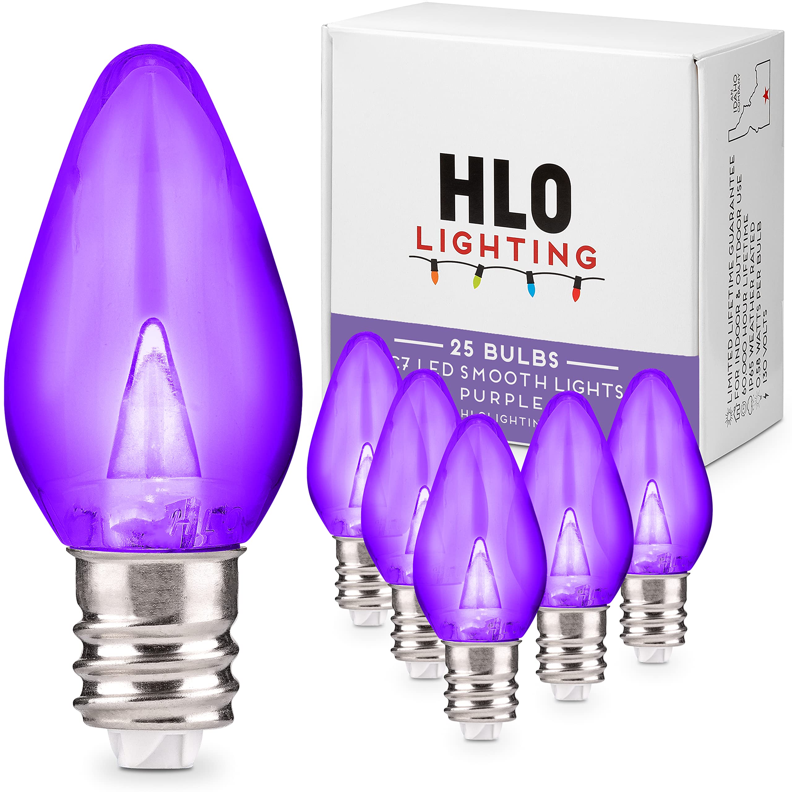 HLO Lighting C7 LED Replacement Bulbs, E12, 0.58W, Purple, Pack of 25, Energy Efficient, Commercial Grade