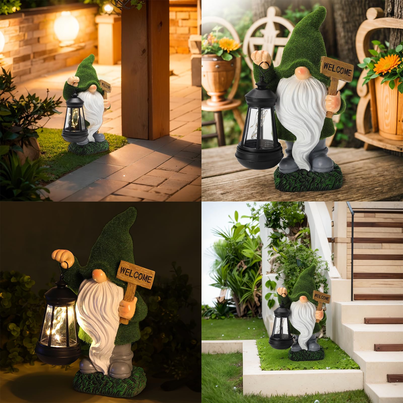 Halp·Ssfm Garden Gnome Statue Solar Light Outdoor Decorations Figurine Welcome Sign With Lantern Sculpture Garden Decor Lawn Patio Yard Porch Outside Housewarming Gifts For Women Mom Grandma