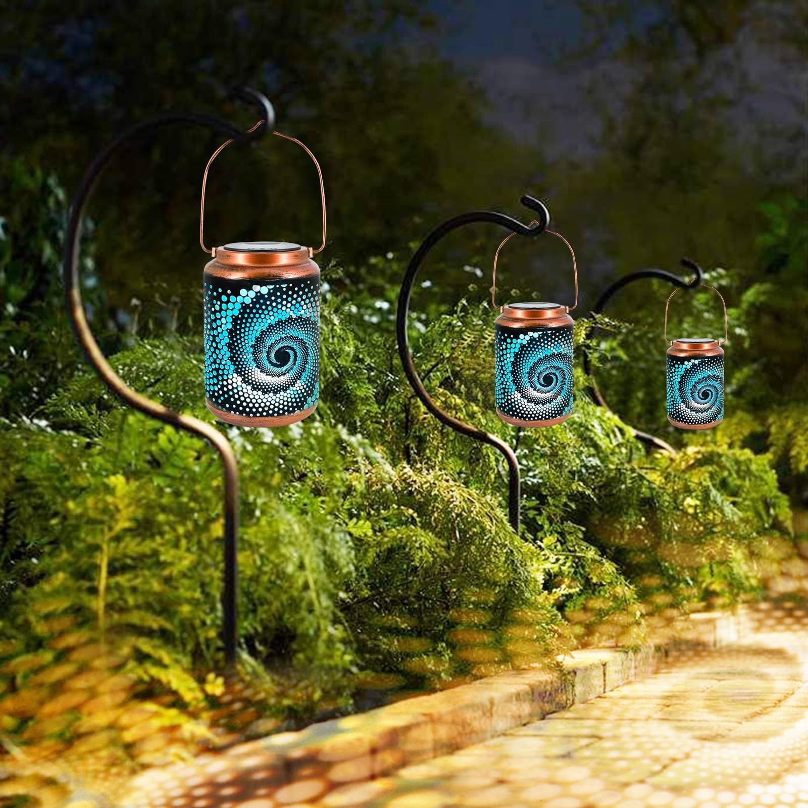 Yisiteone 4-Pack Solar Outdoor Hanging Lanterns, Waterproof Garden Table Led Lights, Metal Decorations For Patio Yard Lawn Front