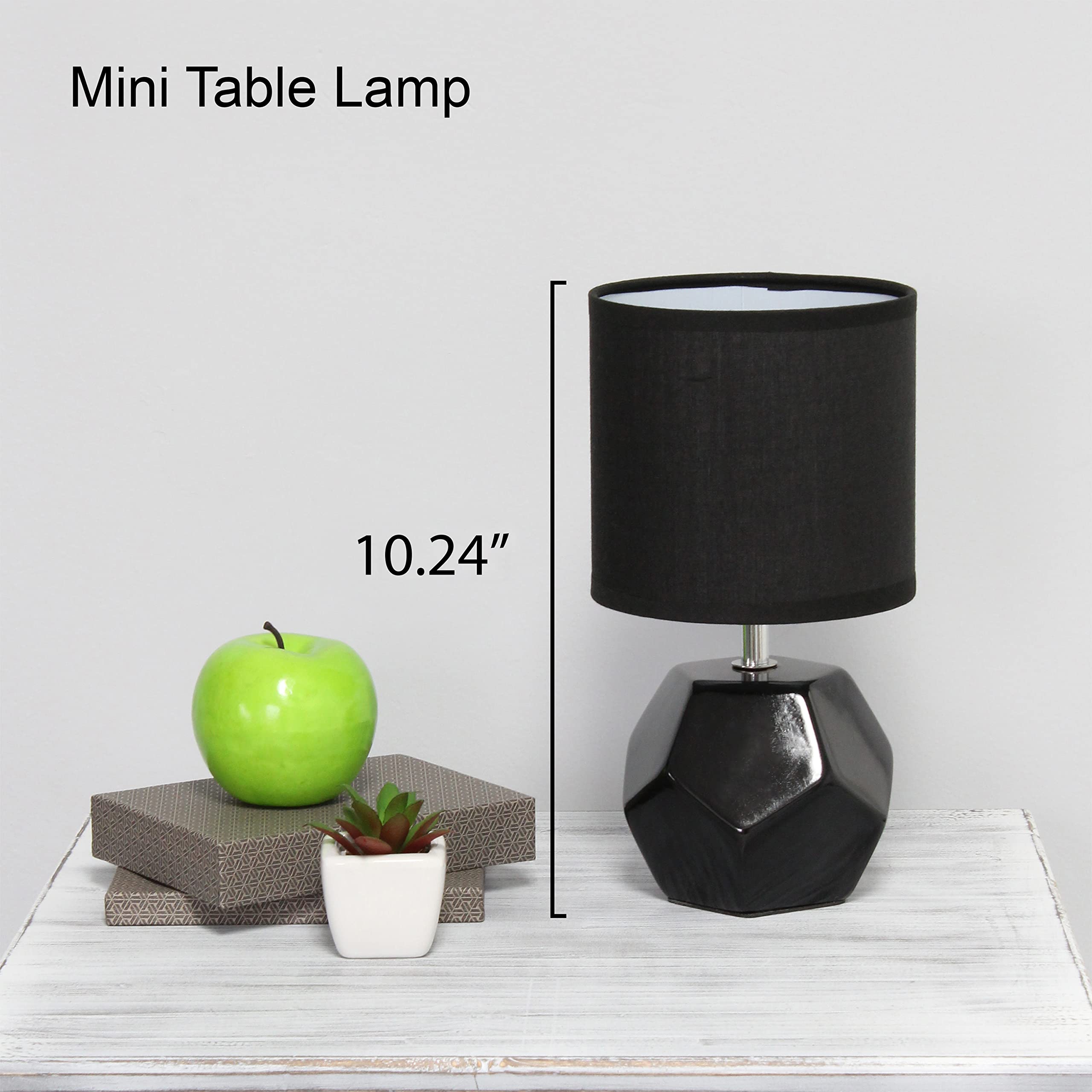 Simple Designs Lt2065-Blk Round Prism Mini Table Lamp With Matching Fabric Shade, Black (Pack Of 24)