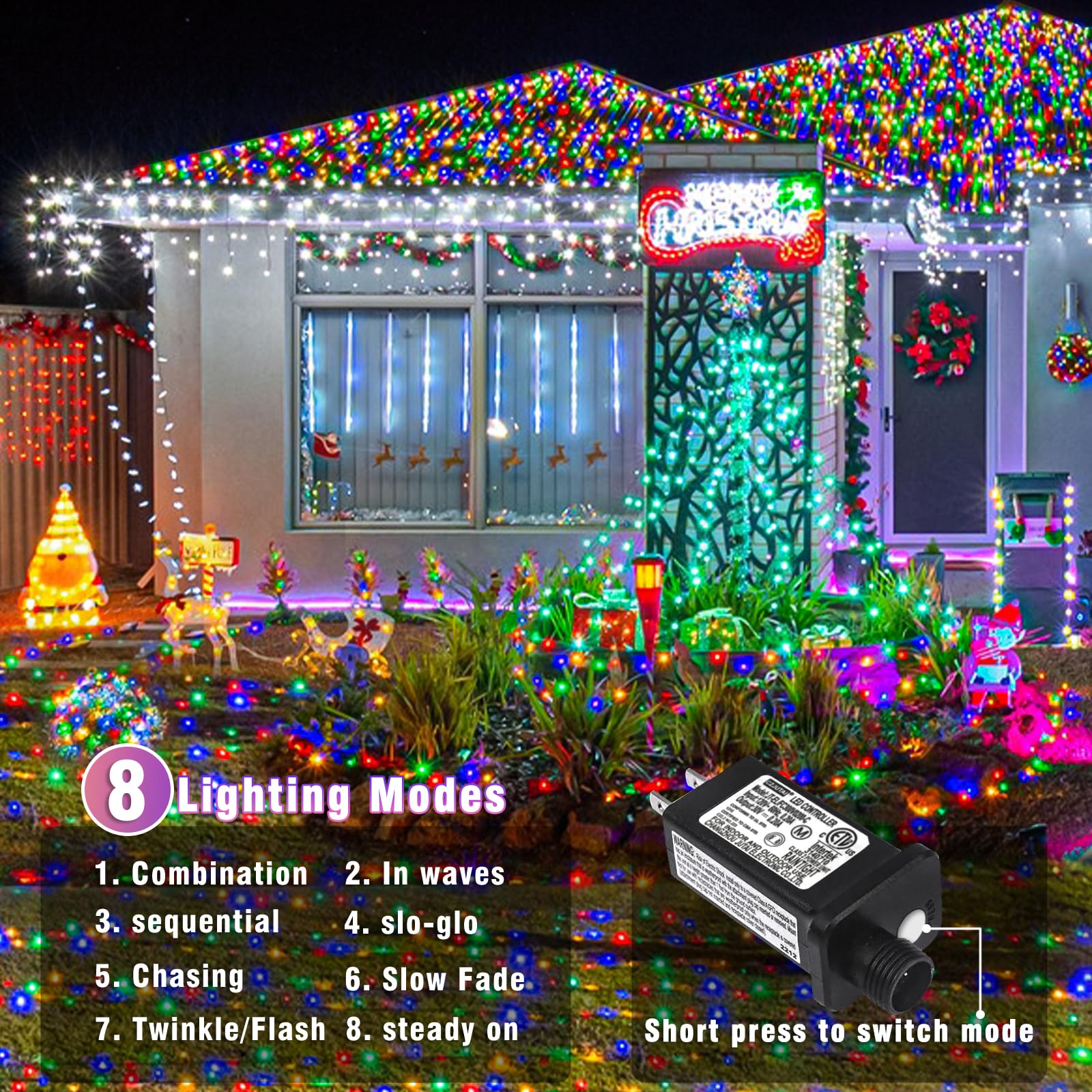 Nielfoi 66ft 200 LED String Lights, Waterproof Multicolor Twinkle Lights, Connectable, 8 Modes for Indoor/Outdoor Decorations