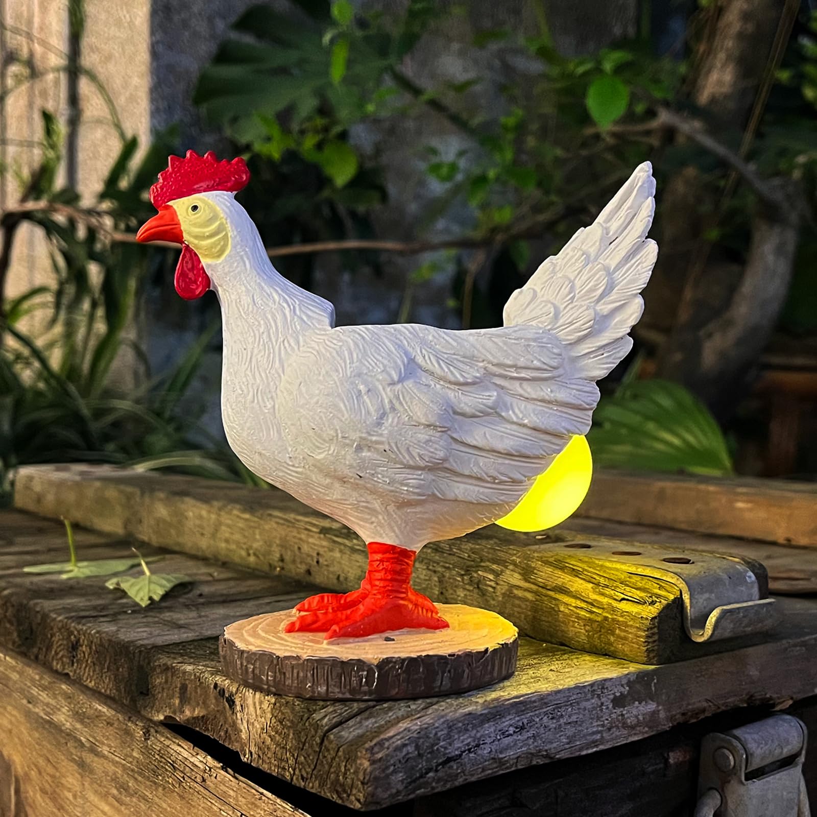 Solar Garden Statues Outdoor Decor, Miniature Chicken Egg Lamp Figurine Mothers Day Decorations Chickens Lights with Egg in Butt
