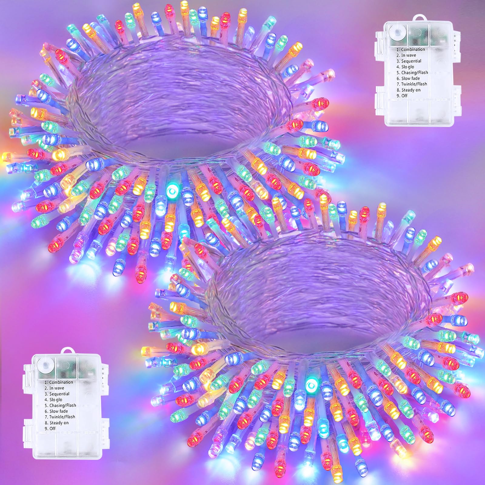 2 Pack Christmas String Lights Battery Operated With Timer  66Ft 200 Led Waterproof Twinkle Lights  8 Modes Fairy Light For Indoor And Outdoor Bedroom Garland Tree Christmas Decorations (Multicolor)
