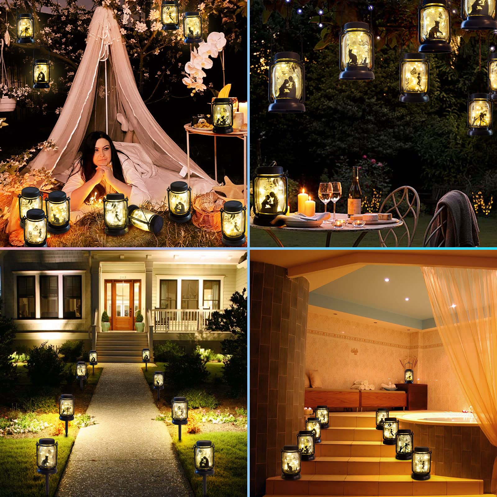 Christmas Garden Decor Cat Lover Gifts Cat Solar Lights, Christmas Gift For Mother/Grandma/Women,Cat Garden Gift, Yard Cat Gift, Lantern Decor, Patio Outdoor Waterproof Cat Solar Lanterns