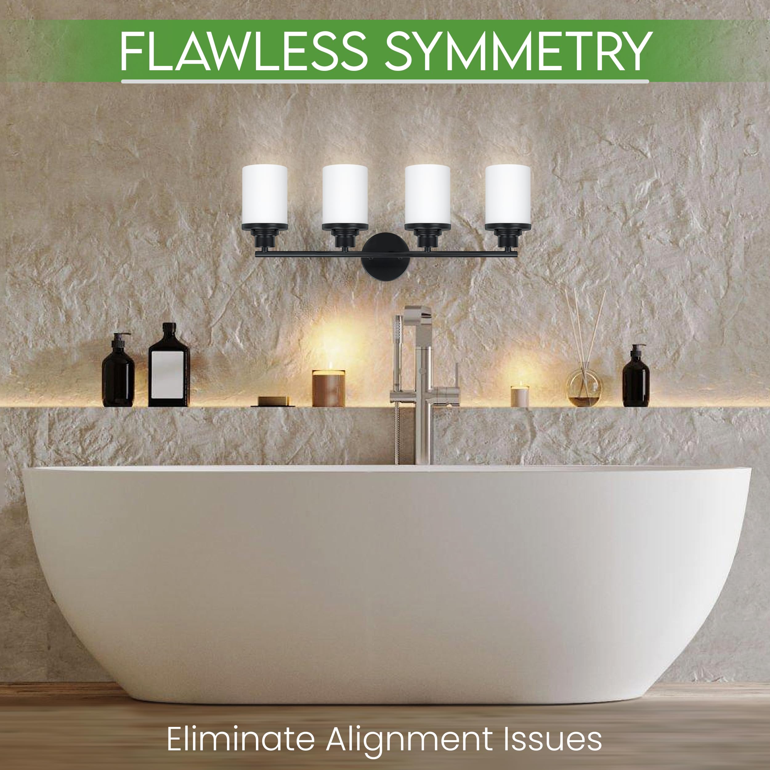 Holim Modern Bathroom Light Fixtures, 4-Light Metal Vanity Lights, Black, Model HM1904