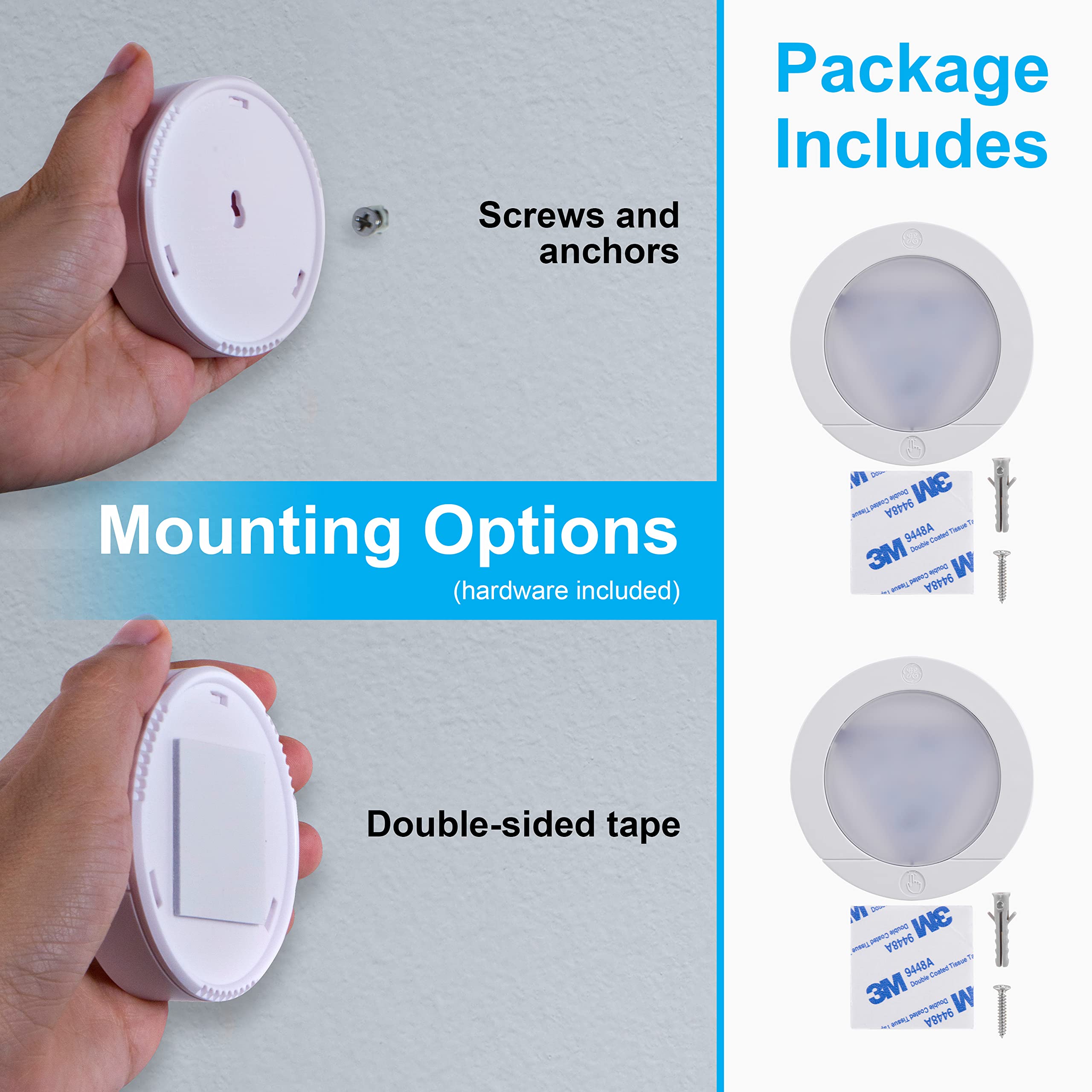 Ge Wireless Led Puck Lights, Battery Operated, 20 Lumens, Touch Light, Tap Light, Stick On Lights, Under Cabinet Lighting, Ideal
