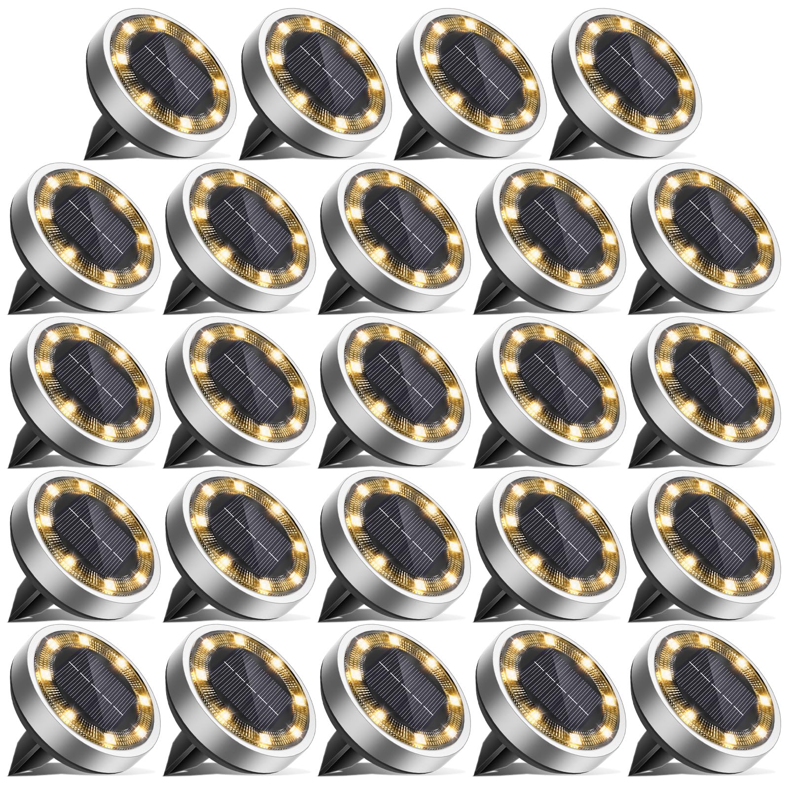 Vighep Solar Ground Lights 24 Pack Flat Solar Light Outdoor Waterproof  Bright Led Solar Disc Lights  3000K Warm White Landscape Lighting For Outside Yard Garden Pathway Driveway Lawn