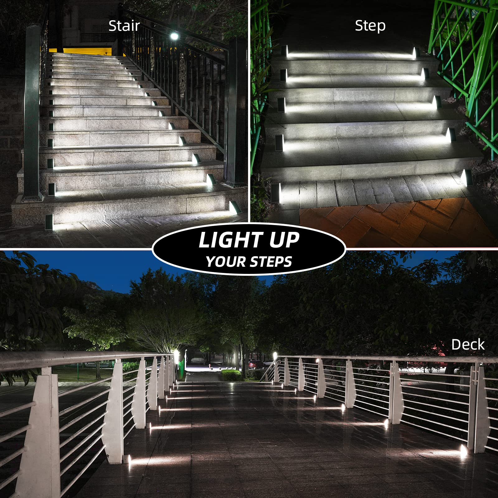 NIORSUN Solar Step Lights, 8 Pack Cool White, Waterproof IP67, Auto On/Off, for Steps, Stair, Patio, Yard, Porch, Deck Decor