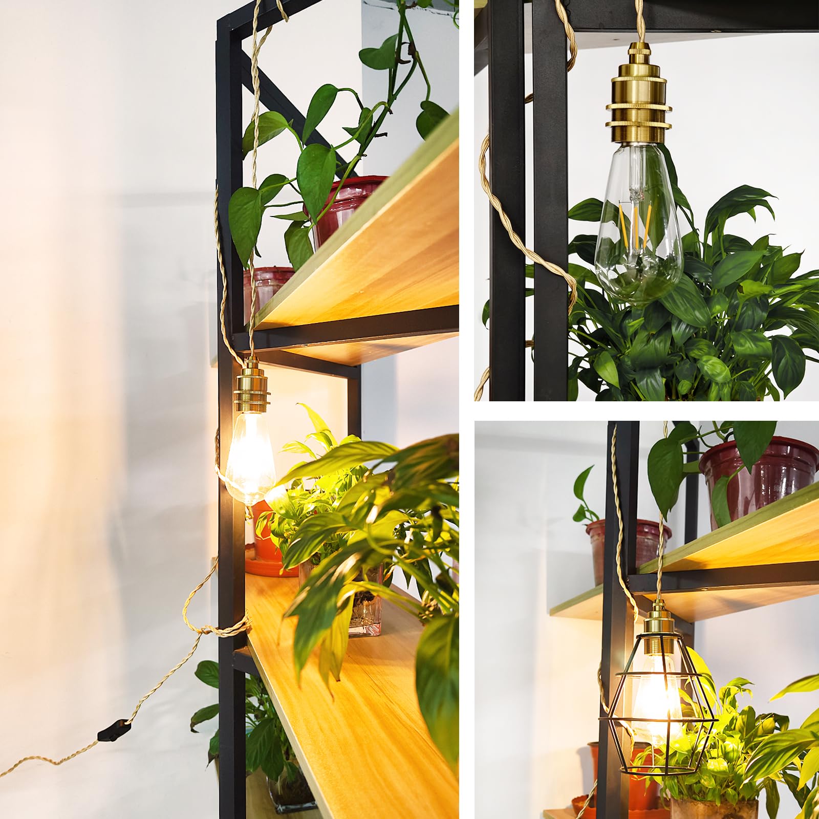 Dtiedy Gold Plug In Pendant Light Kit, Hanging Plug In Lights Fixture With Metal Ceramic E26 Socket, 11.5Ft Hanging Lights Cord