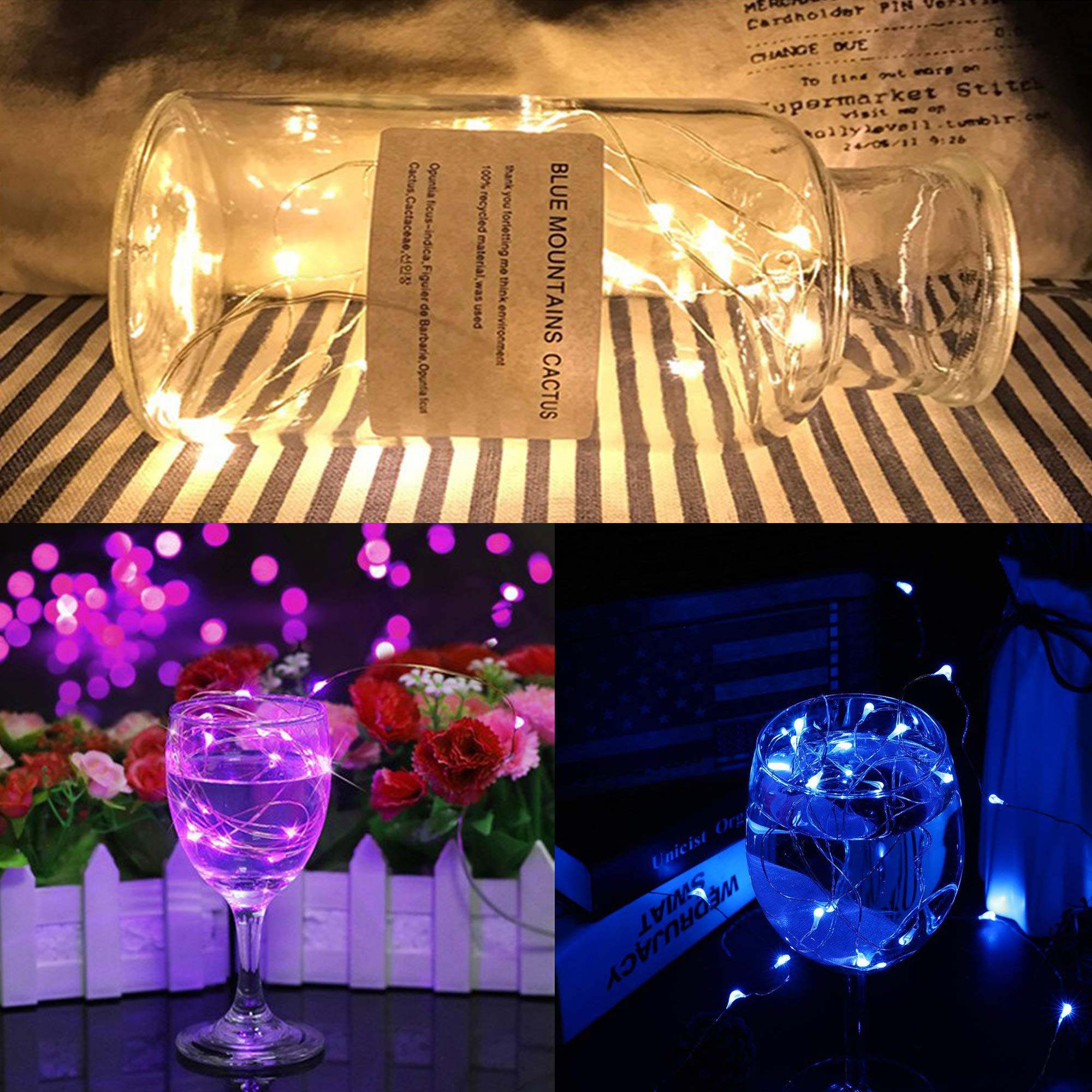 Yjfwal 18 Pack Fairy String Lights(Batteries Included) 10.5Ft 30 Leds Wire Battery Powered Fairy Rope Light For Diy Wedding Party Mason Jars Christmas Tree Gift Decorations (7 Colors)