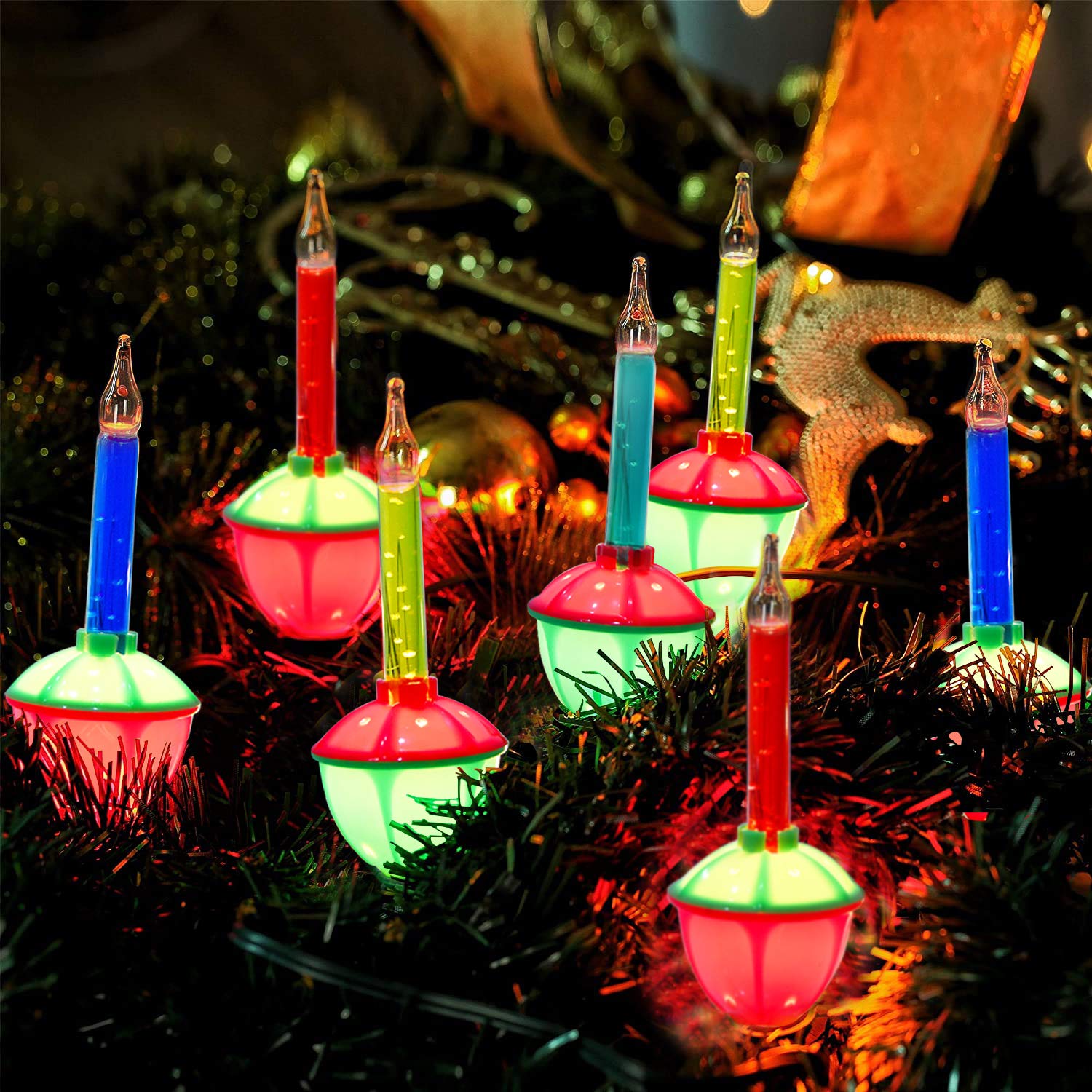 GOOTHY Multicolor Christmas Bubble Lights Set, 11Ft String Lights, 8 Glass C7/E12 Base, UL Listed for Holiday Decor
