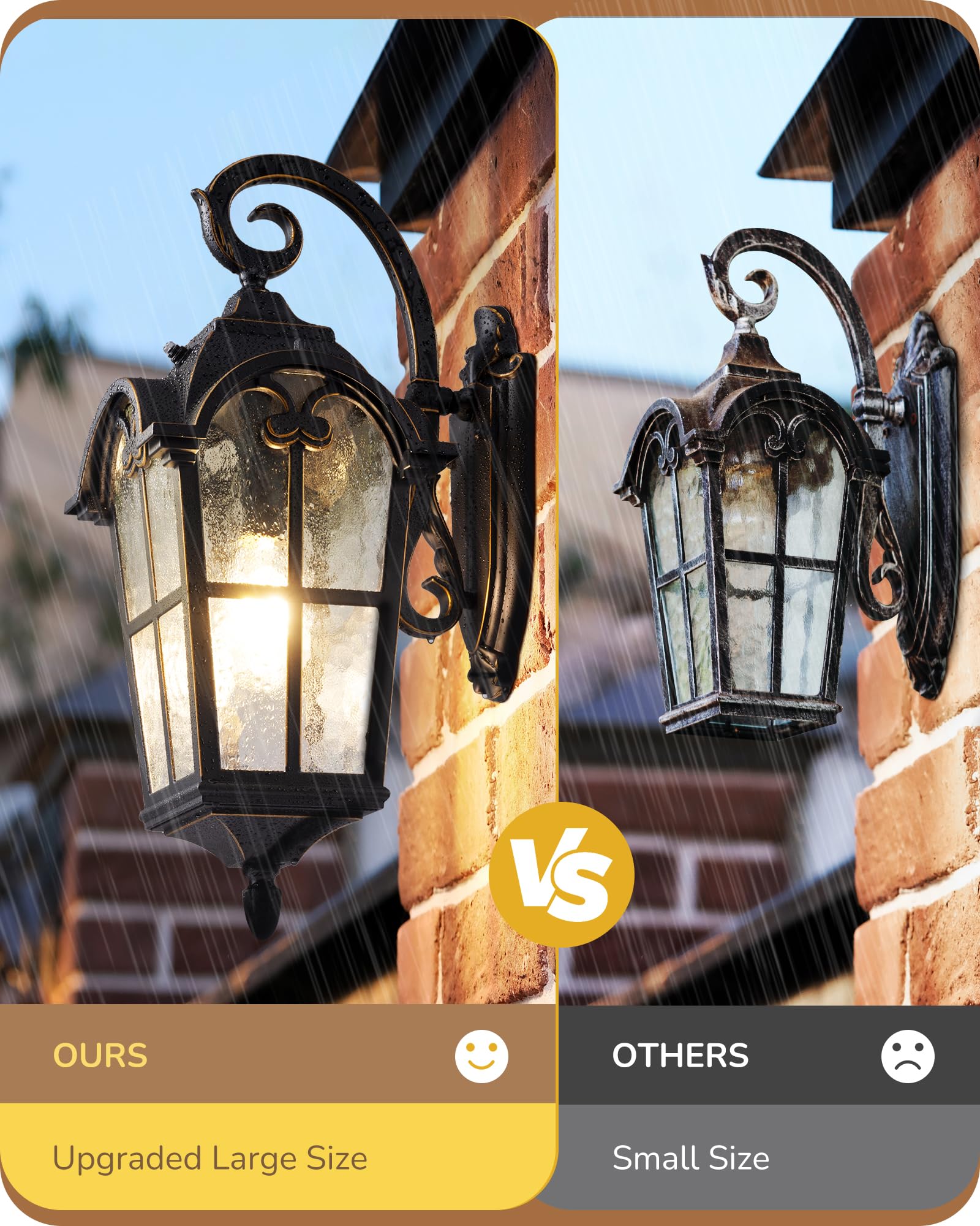 EDISHINE Dusk to Dawn Outdoor Wall Light, Black Aluminum Lantern Sconce, E26 Base, 2 Pack