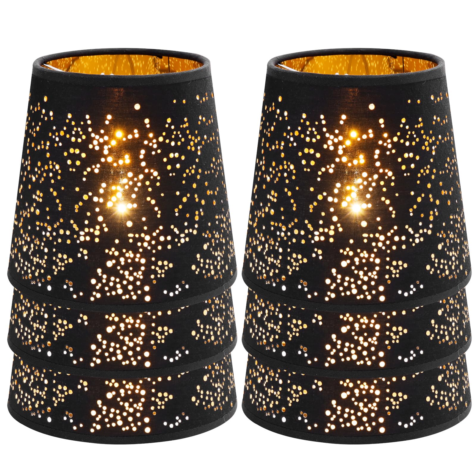 YISUN Lamp Shades Set of 6, Fabric + Iron + PVC, Black/Gold, Clip On Bell Design, Model DF-LCZD10-DKC