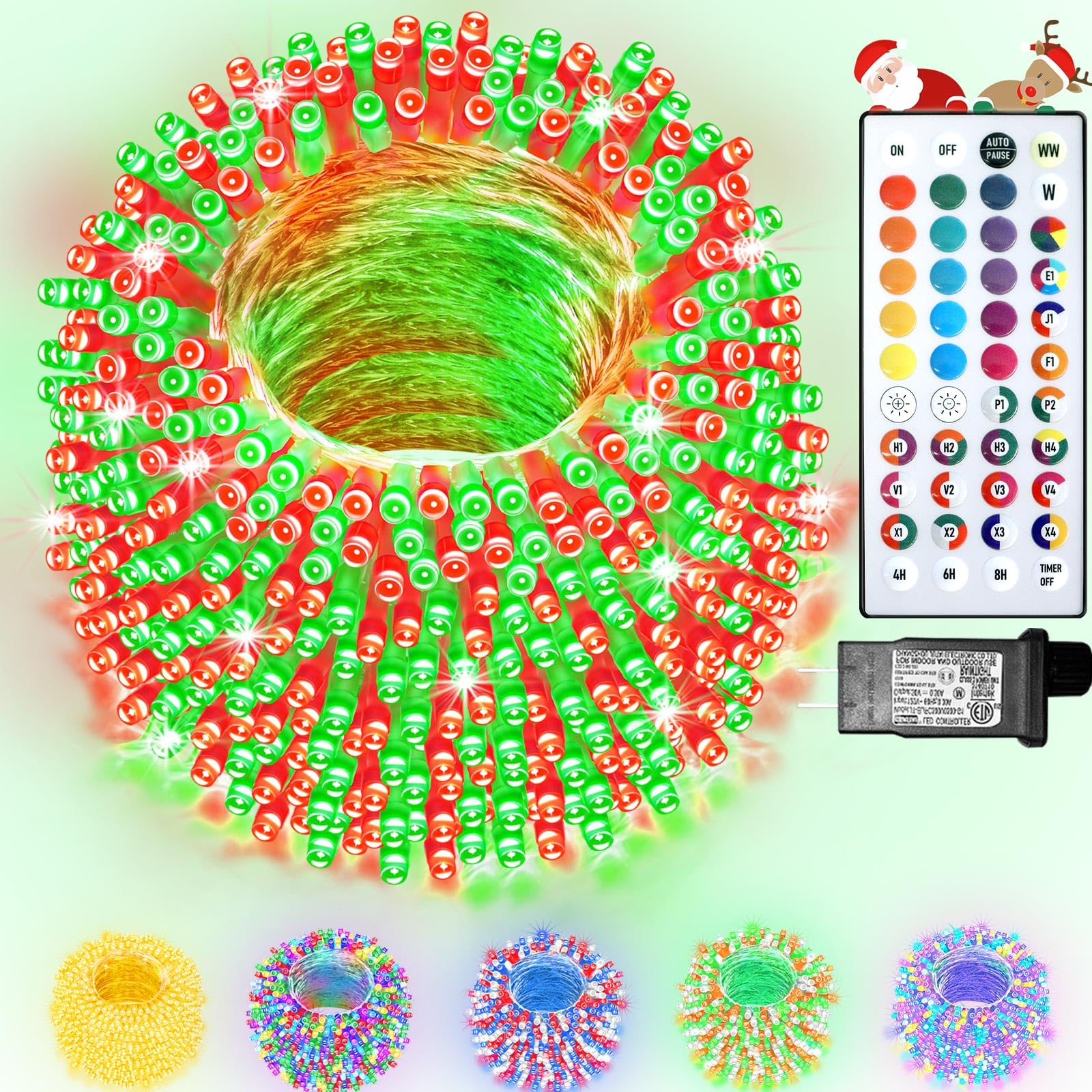 164Ft 500Led Christmas Lights Color Changing  35 Colors String Lights With Remote Timer  Waterproof Twinkle Fairy Light Clear Wire For Bedroom Indoor Outdoor Holiday Wedding Party Xmas Tree