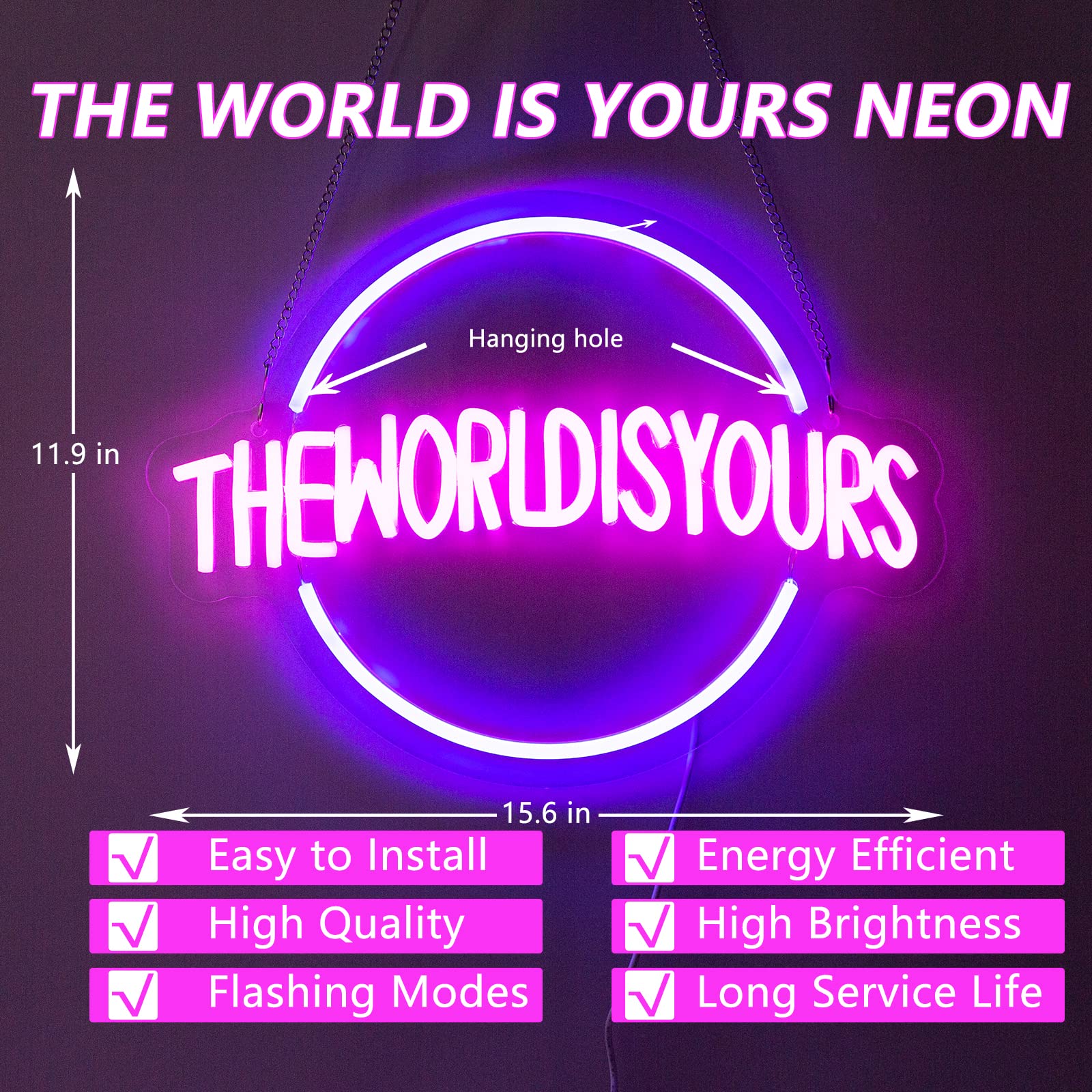 Moodlion Neon Sign, Blue LED Wall Decor, 15.8x11.9 IN, Acrylonitrile Butadiene Styrene, World Design