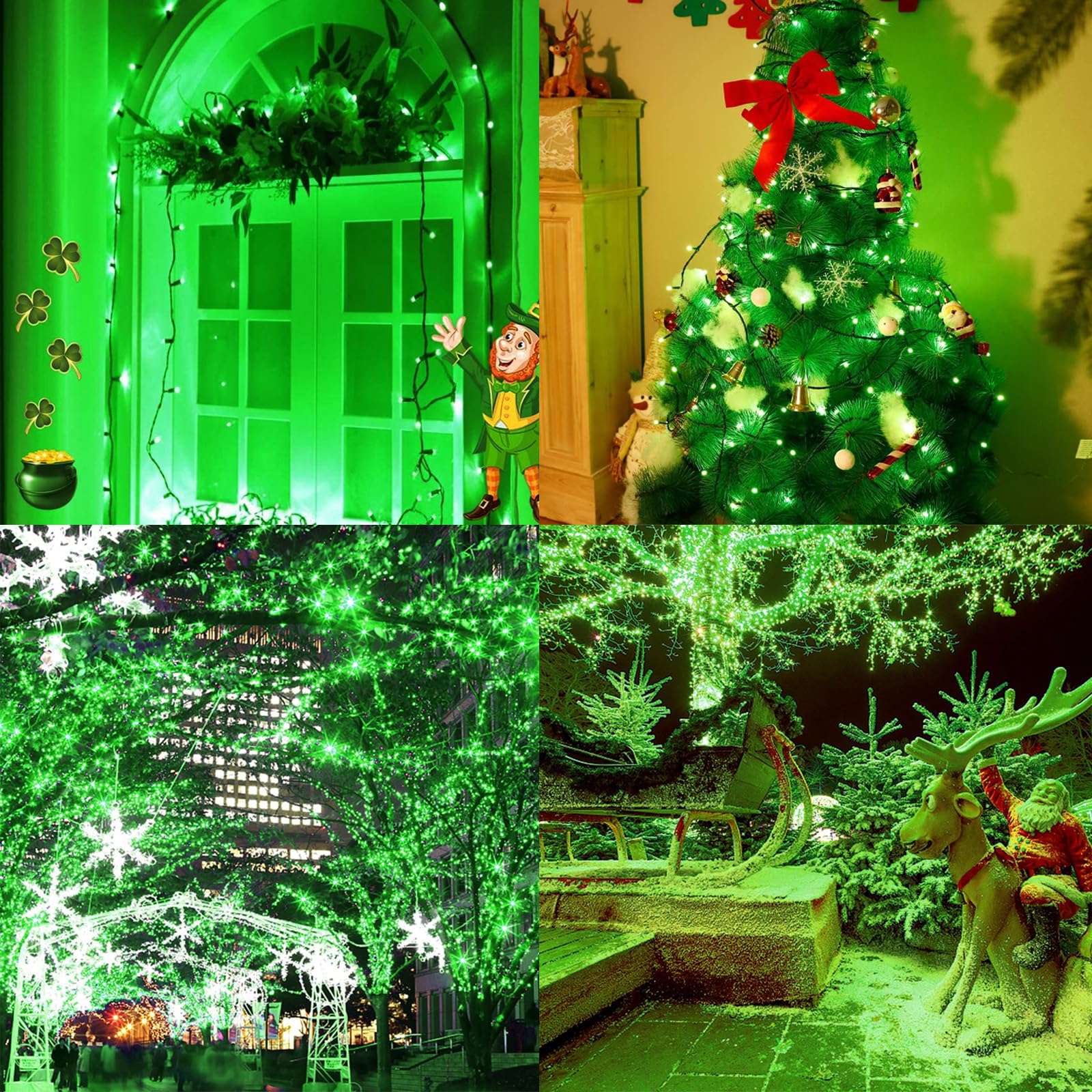 Fullbell Green Lights St Patricks Day Decorations 33Ft 100 Led Outdoor Indoor String Lights Memory Function 8 Modes Extendable For Xmas Tree Party Wedding Garden Yard Decoration (Green)
