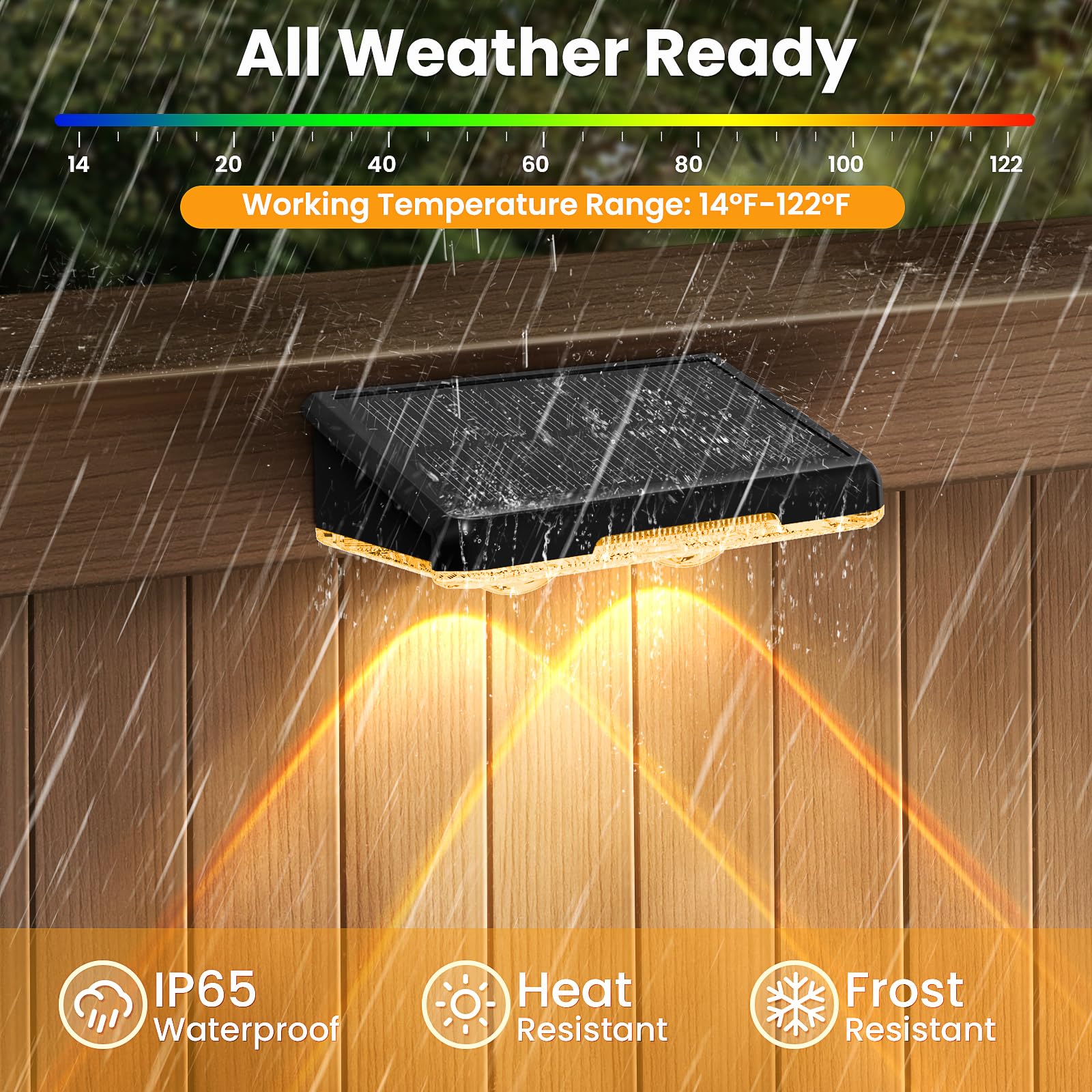 APILAB Solar Fence Lights - 8 Pack, IP65 Waterproof, 3 Modes (Warm/Neutral/Cool White), Model FL224AB, Durable ABS Material