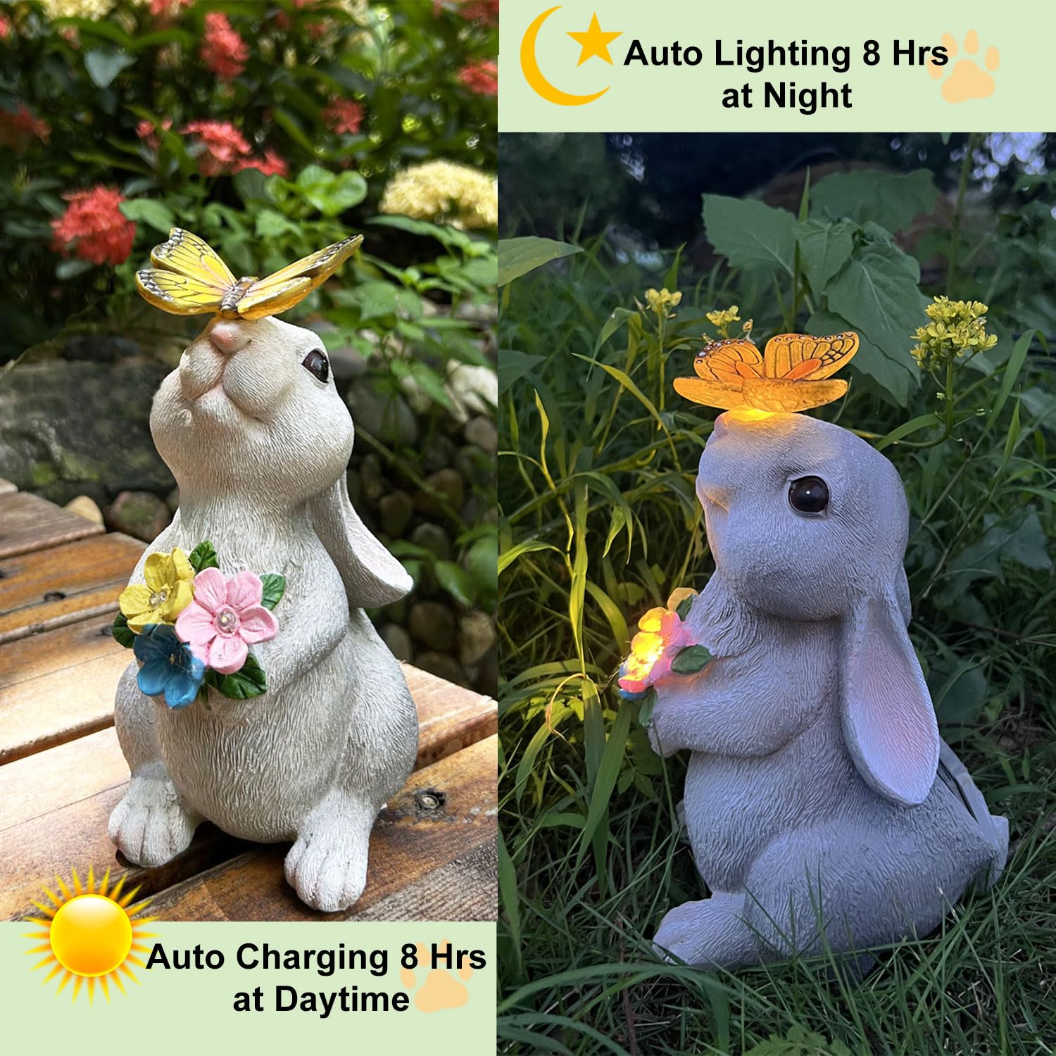Yody Solar Garden Statues Outdoor Decor- Yard Decorations For Patio, Balcony, Backyard, Lawn Ornaments - Rabbit Figurines With L
