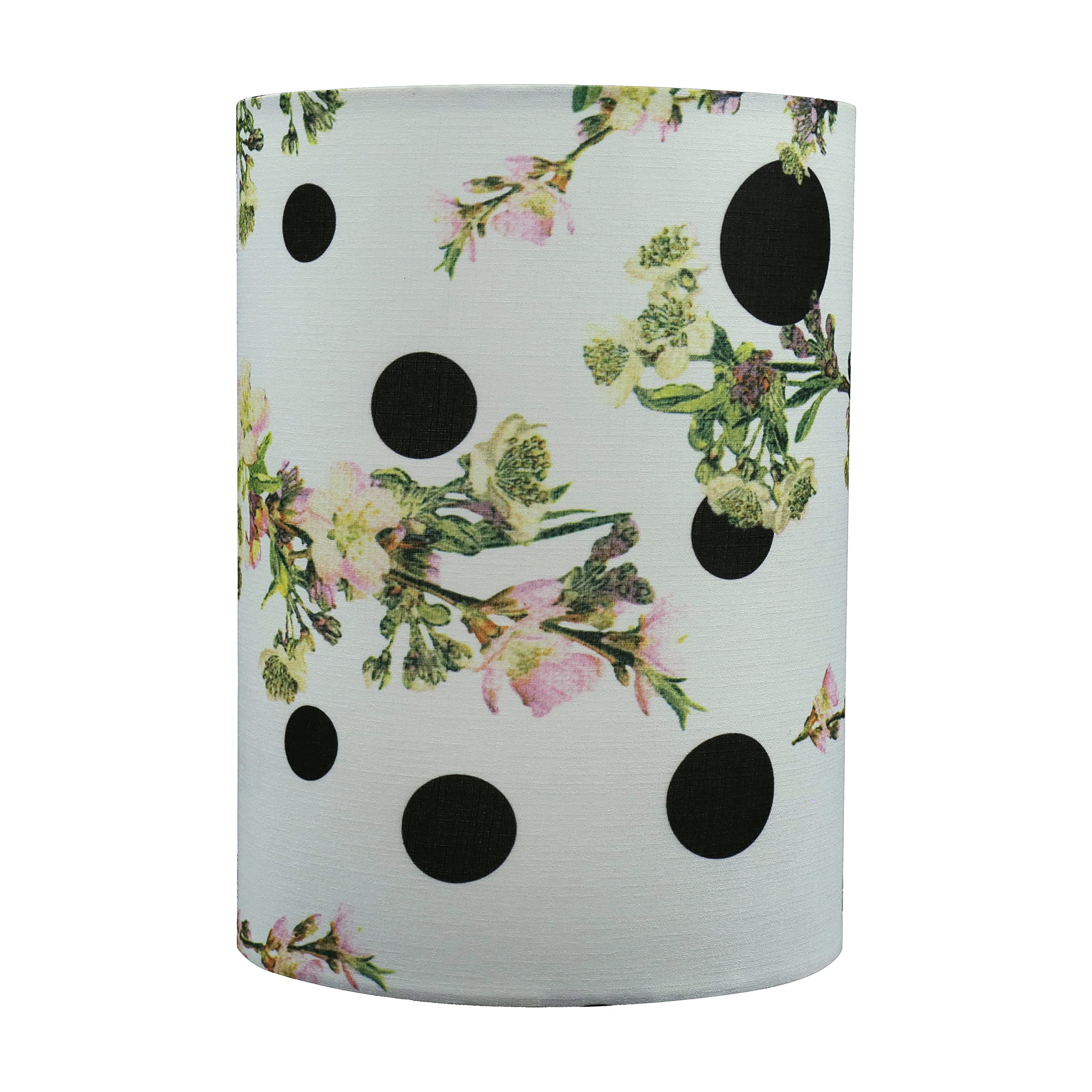 Aspen Creative 31298, Contemporary Drum Lamp Shade, 8'' Top X 8'' Bottom X 11'' Height, White W/Floral & Dot Pattern, Spider Fit