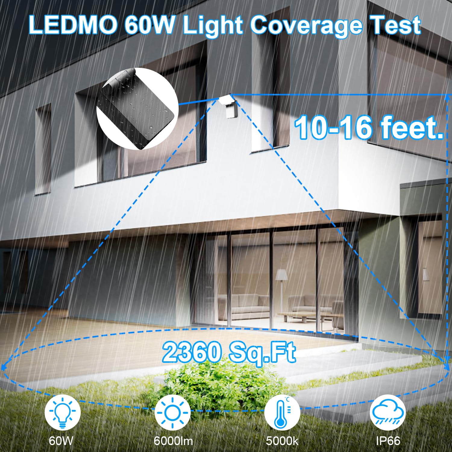 Ledmo 60W Led Outdoor Wall Light 350 Horizontal/180 Vertical Modern Commercial Security Lights Diy-Friendly Adjustable Exterior