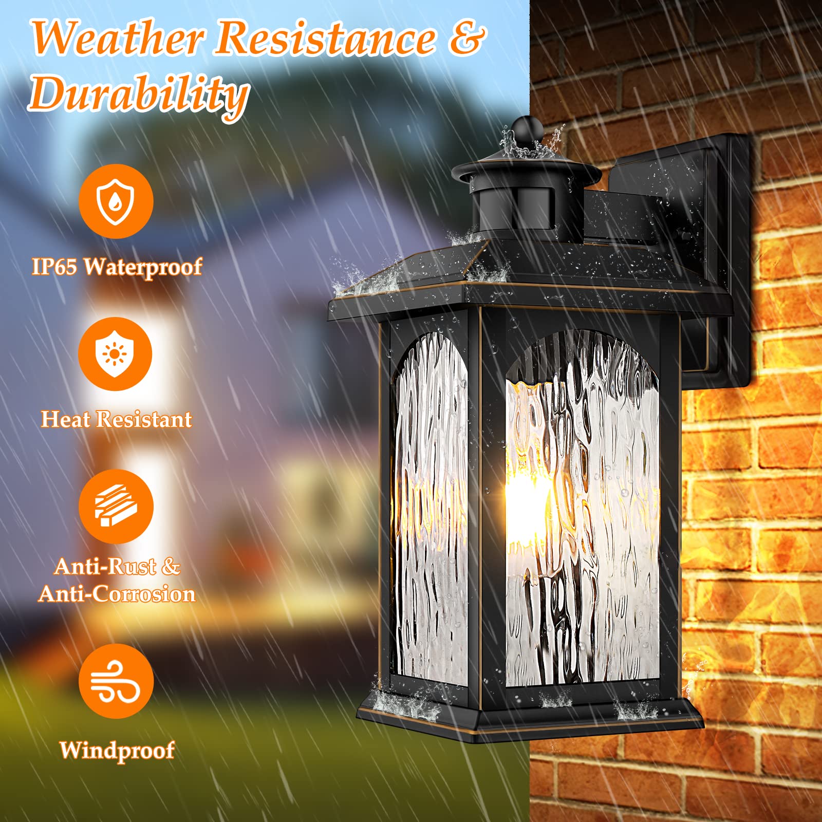 Filiyano Motion Sensor Outdoor Lights - Retro Dusk To Dawn Black Waterproof Lantern 1-Pack