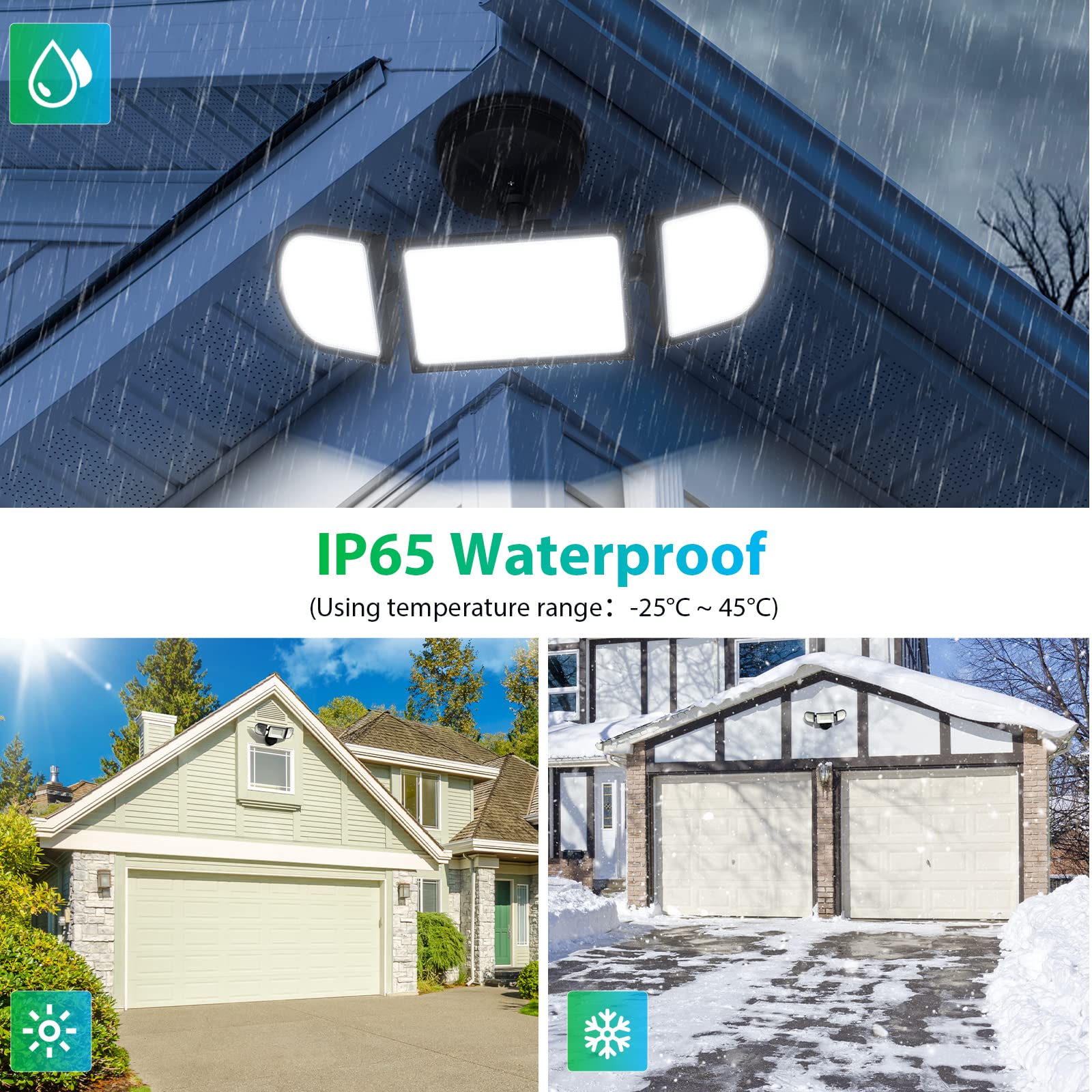 iMaihom 100W LED Flood Light, 9000LM, IP65 Waterproof, 3 Adjustable Heads, 6500K Daylight White, Black, Model BDD100-3,